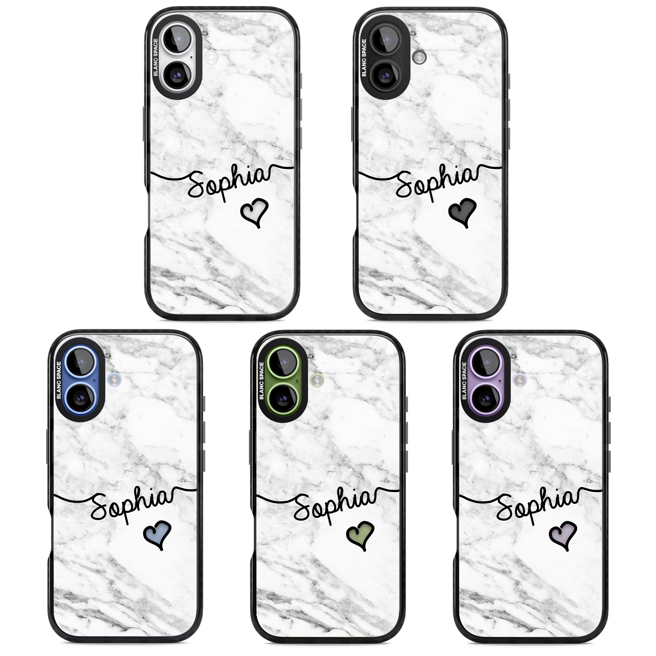 Personalised White Marble Heart iPhone 17 Impact Black Phone Case APT Impact Protection