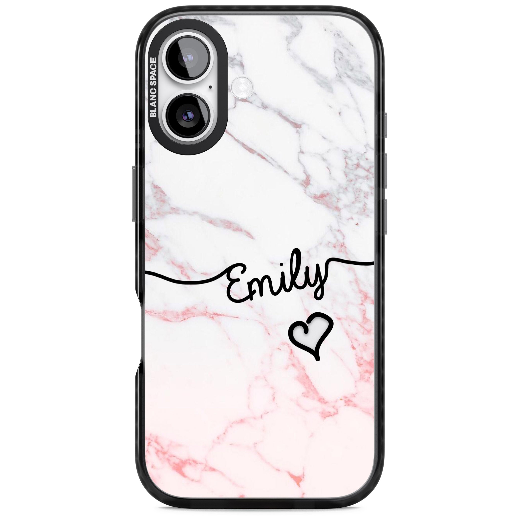 Personalised Pink Fade Marble Heart iPhone 17 Impact Black Phone Case