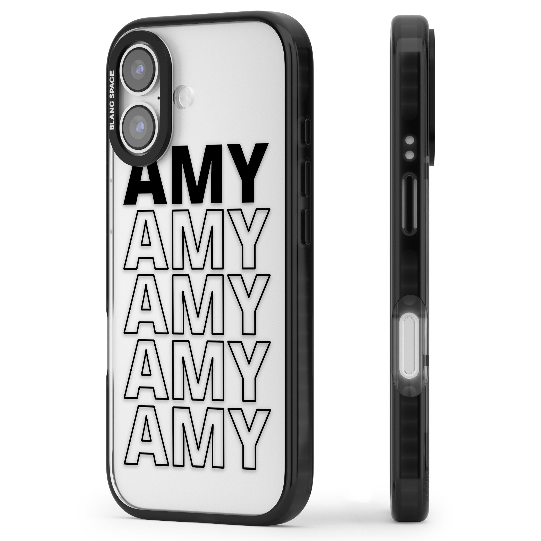 Personalised Bold Name Repetition iPhone 17 Impact Black Phone Case Side Profile