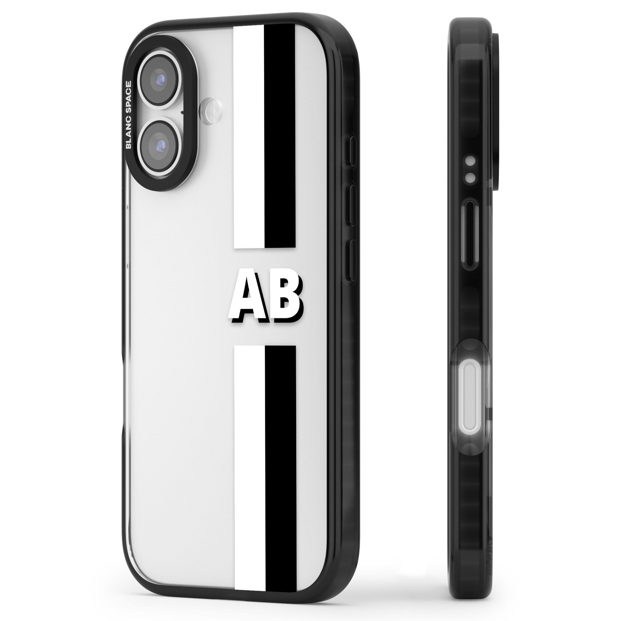 Personalised Bold Two Stripe Name iPhone 17 Impact Black Phone Case Side Profile