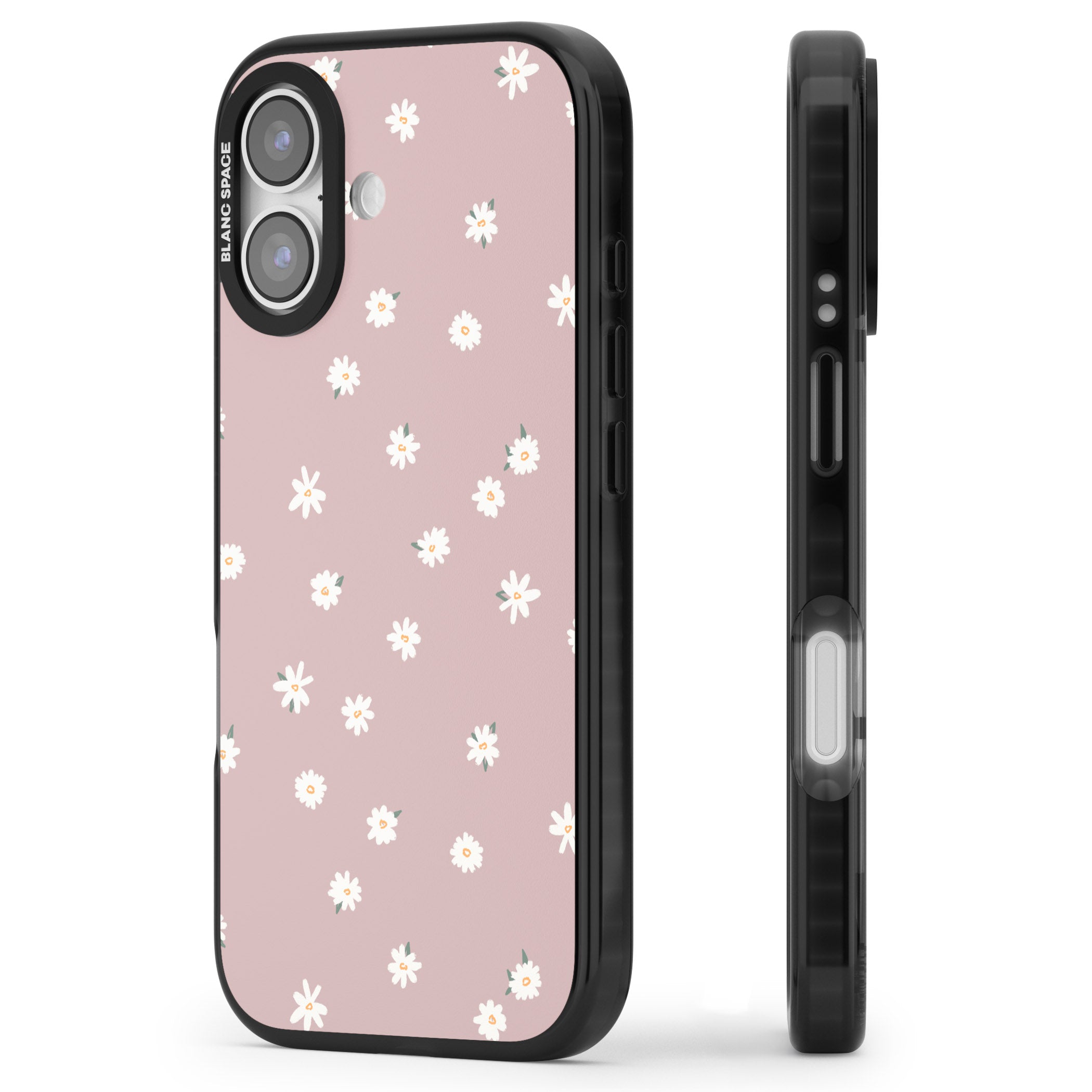 Dusty Pink Daisy iPhone 17 Impact Black Phone Case Side Profile