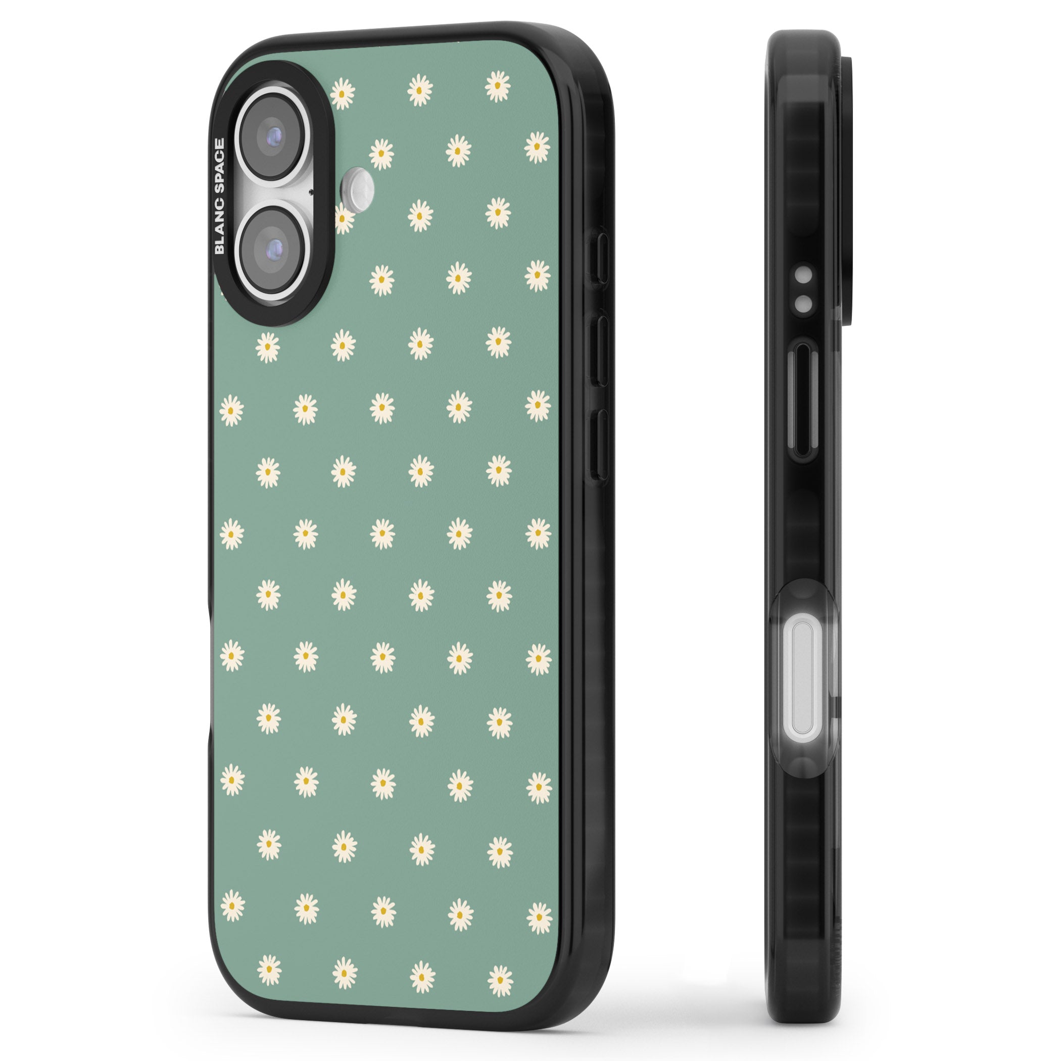 Sage Daisy Floral iPhone 17 Impact Black Phone Case Side Profile