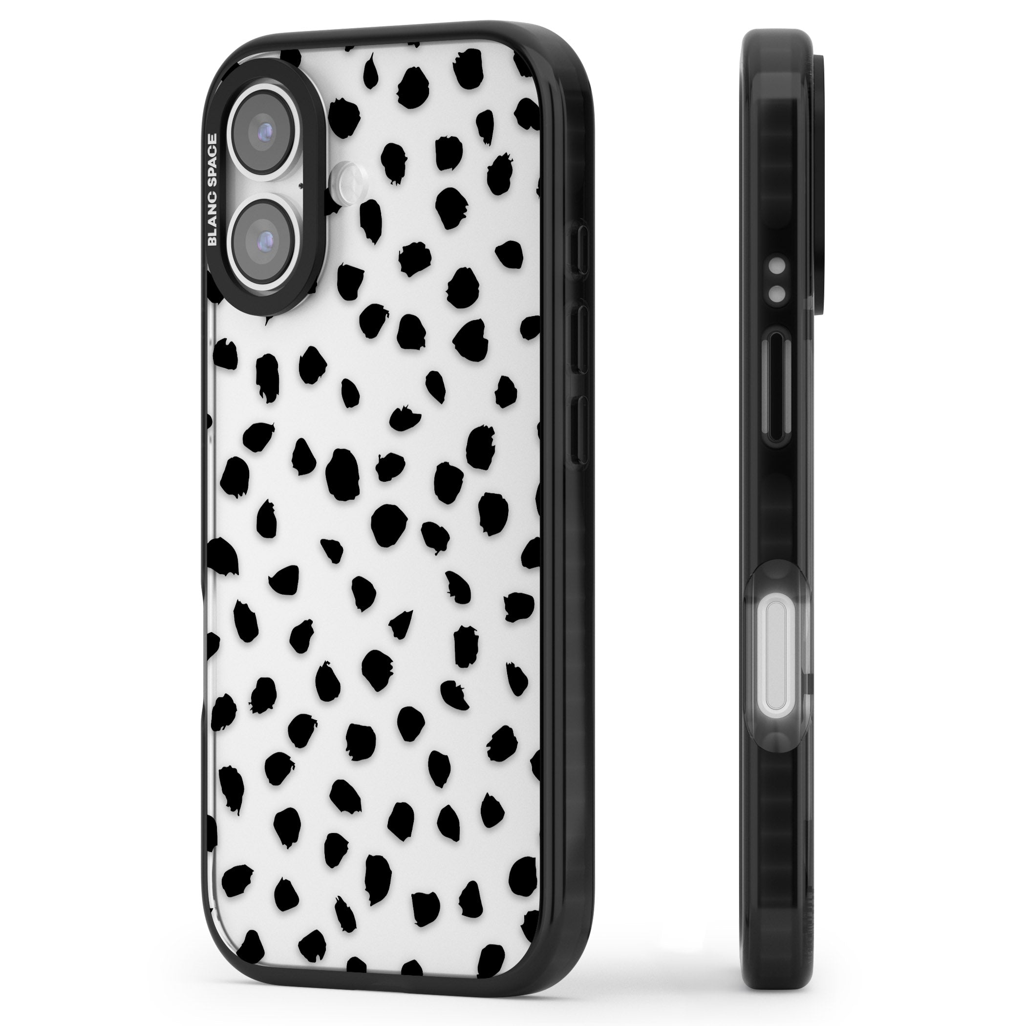 Black Dalmatian Polka Dot iPhone 17 Impact Black Phone Case Side Profile