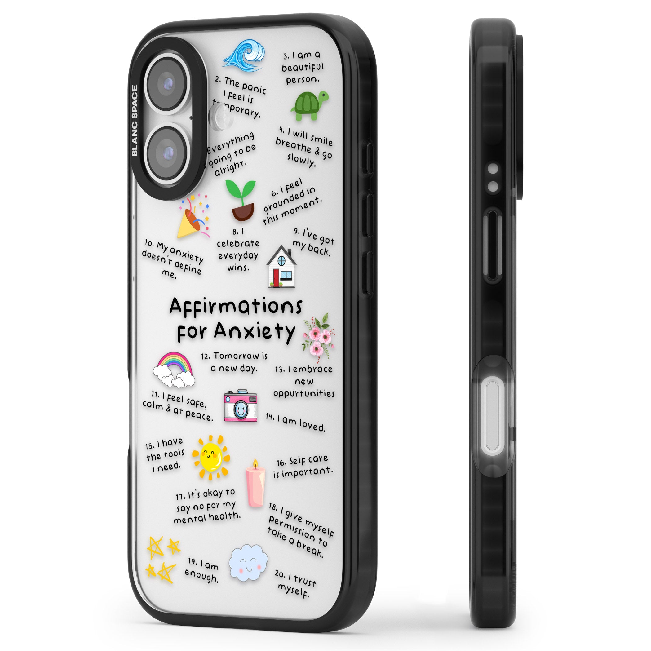 Anxiety Black Text iPhone 17 Impact Black Phone Case Side Profile