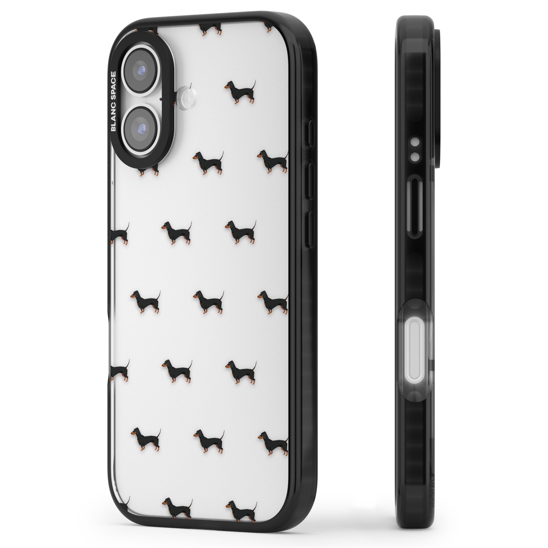 Dachshund Pattern Clear iPhone 17 Impact Black Phone Case Side Profile
