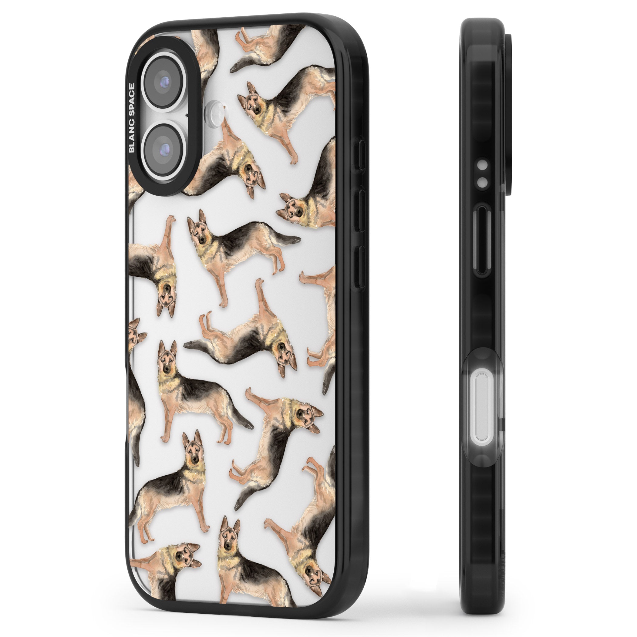 German Shepherd Pattern Classic iPhone 17 Impact Black Phone Case Side Profile