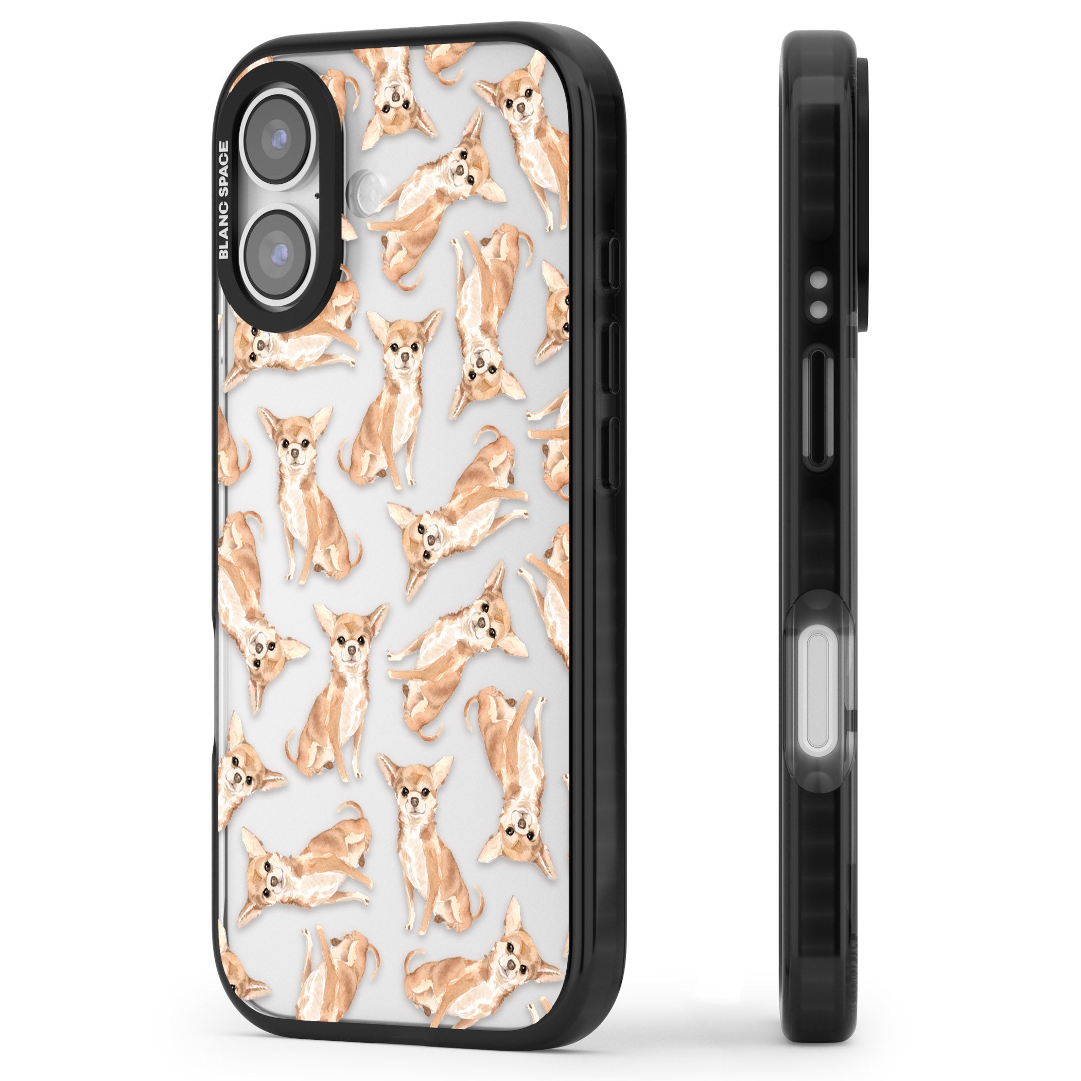 Chihuahua Watercolour Dog Pattern iPhone 17 Impact Black Phone Case Side Profile