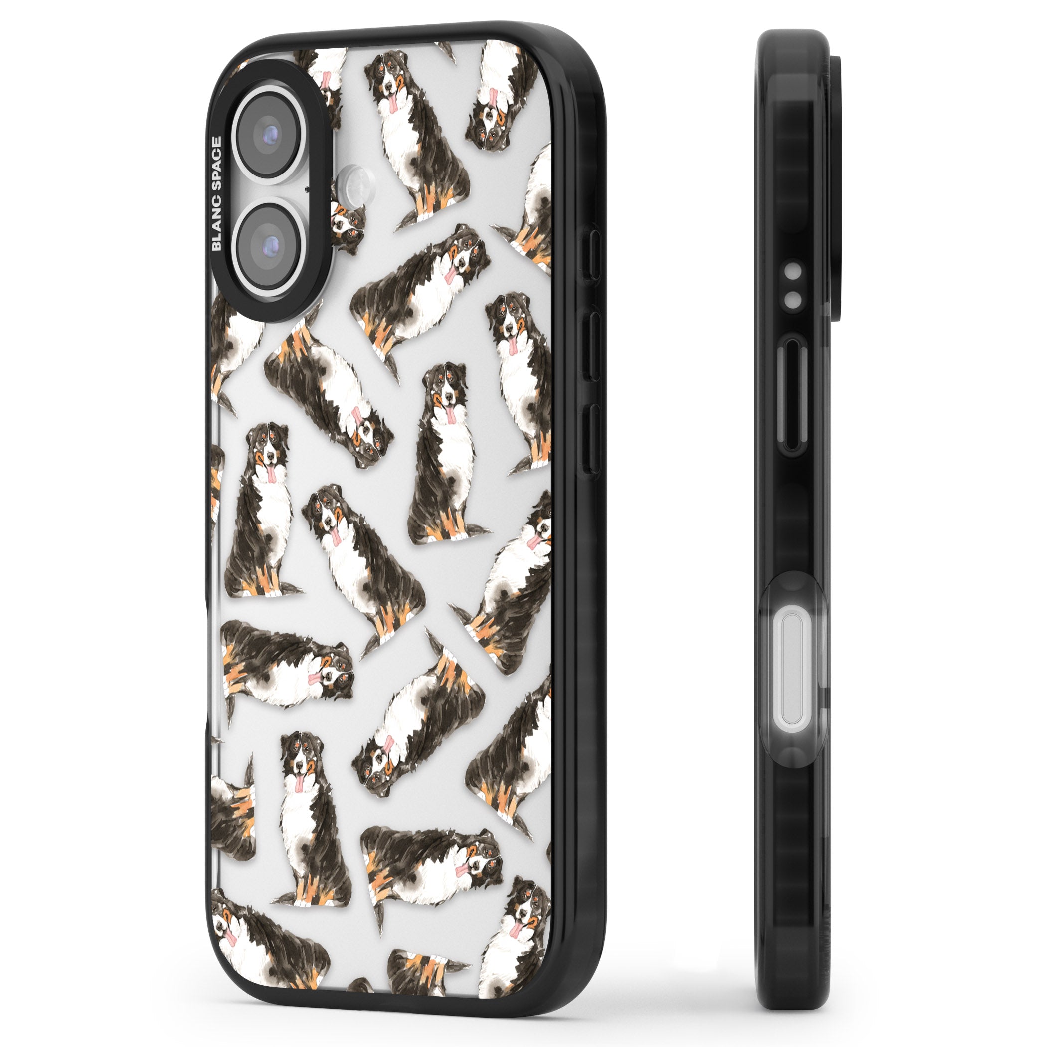 Bernese Mountain Dog Pattern iPhone 17 Impact Black Phone Case Side Profile