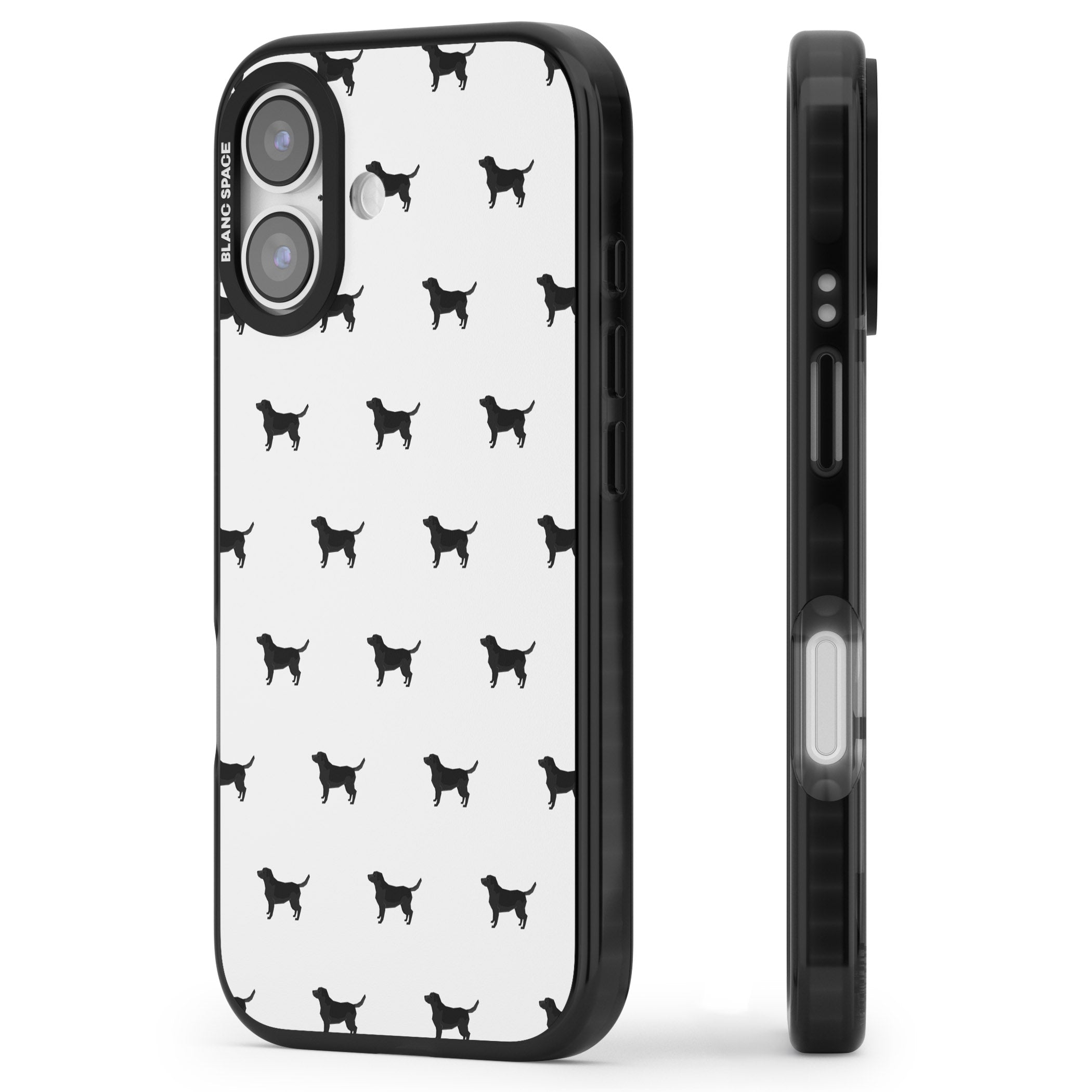 Black Labrador Spot Pattern iPhone 17 Impact Black Phone Case Side Profile