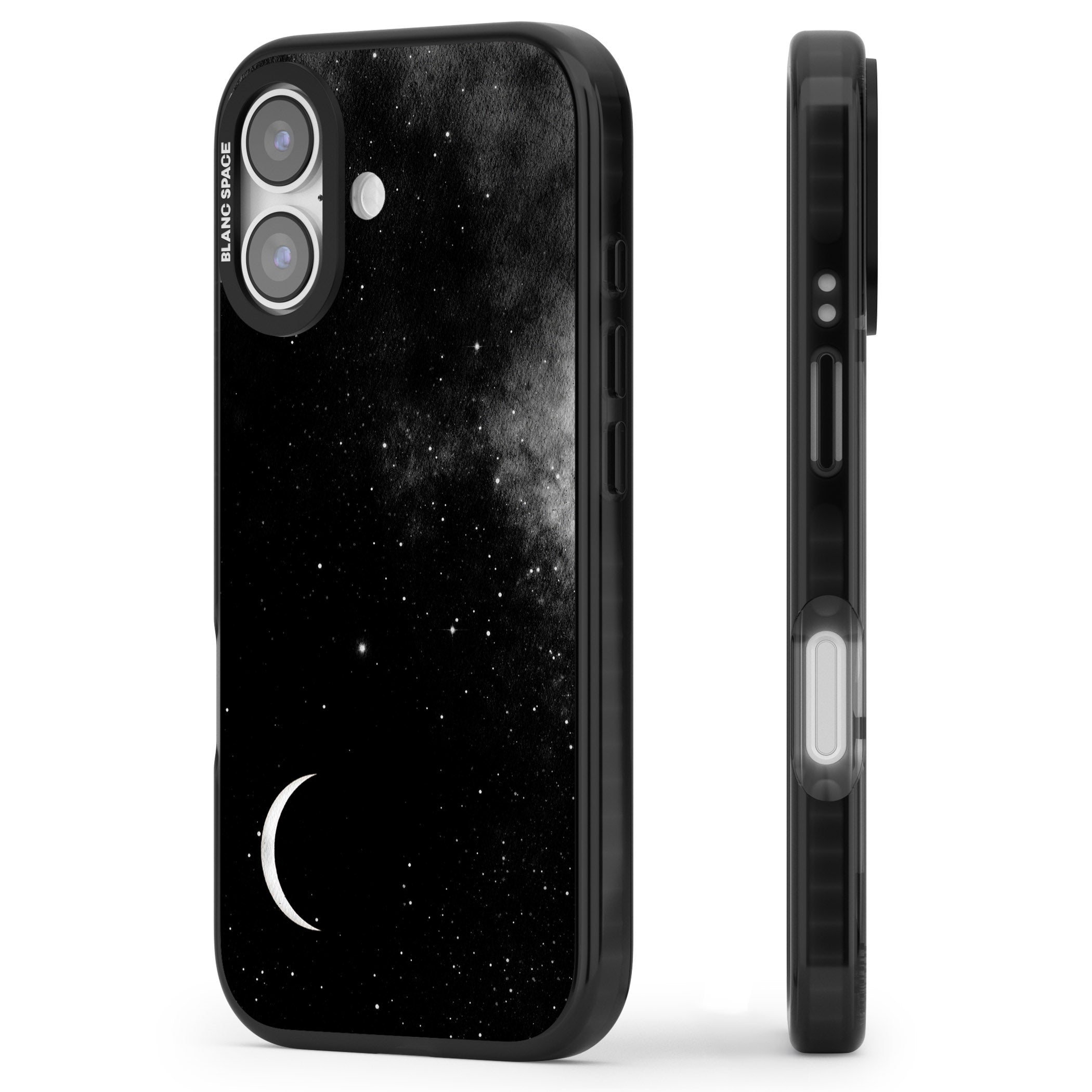 Night Sky Galaxies: Crescent Moon iPhone 17 Impact Black Phone Case Side Profile