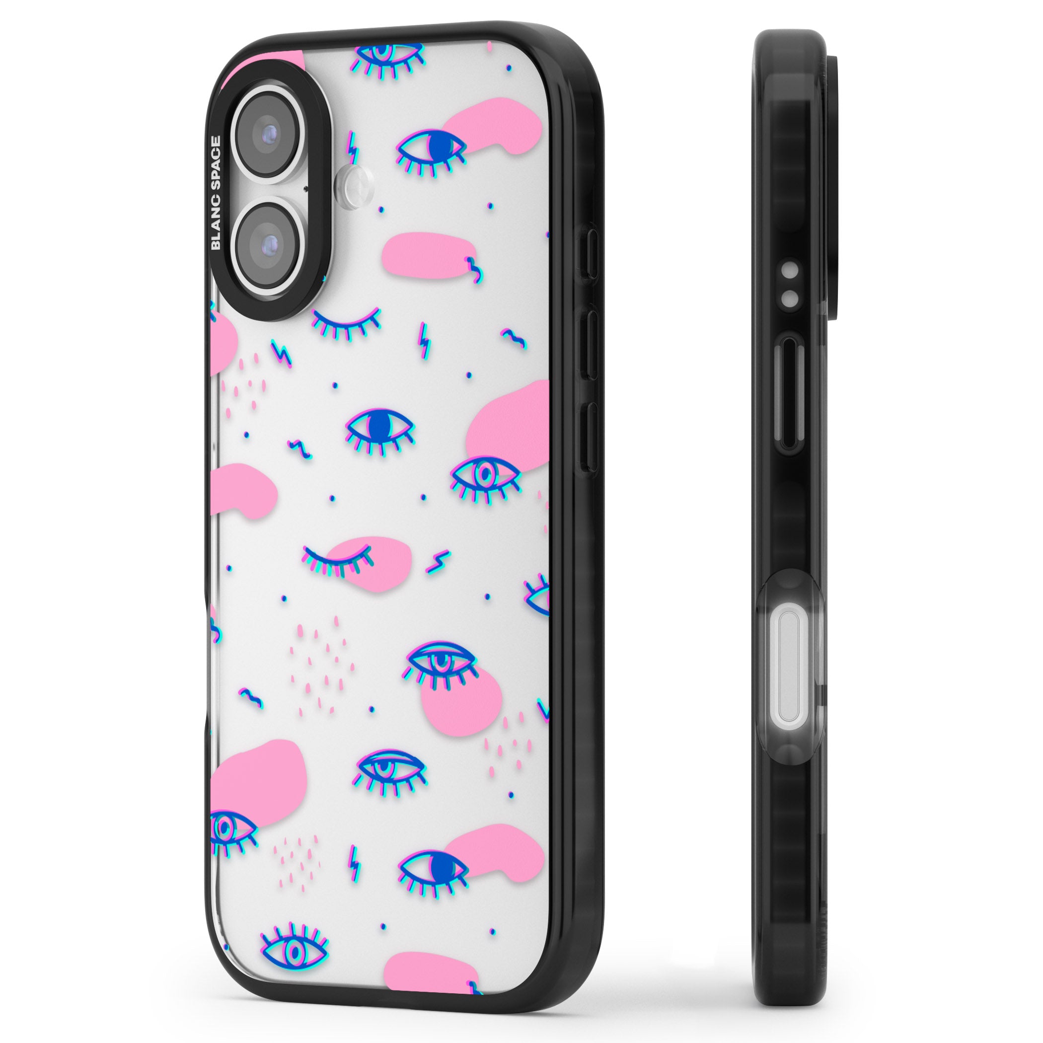 Pink Eye Pattern iPhone 17 Impact Black Phone Case Side Profile