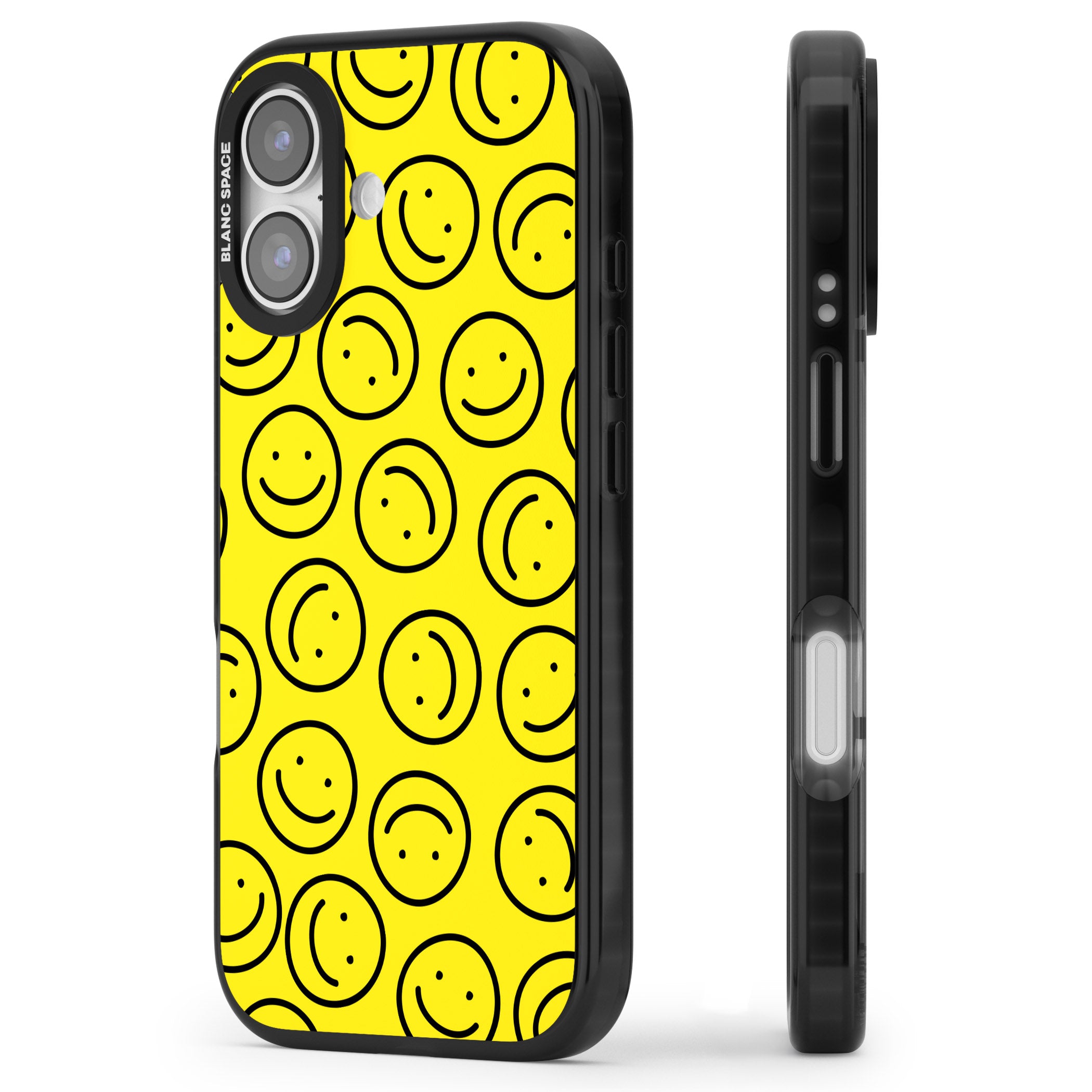 Happy Face Pattern iPhone 17 Impact Black Phone Case Side Profile