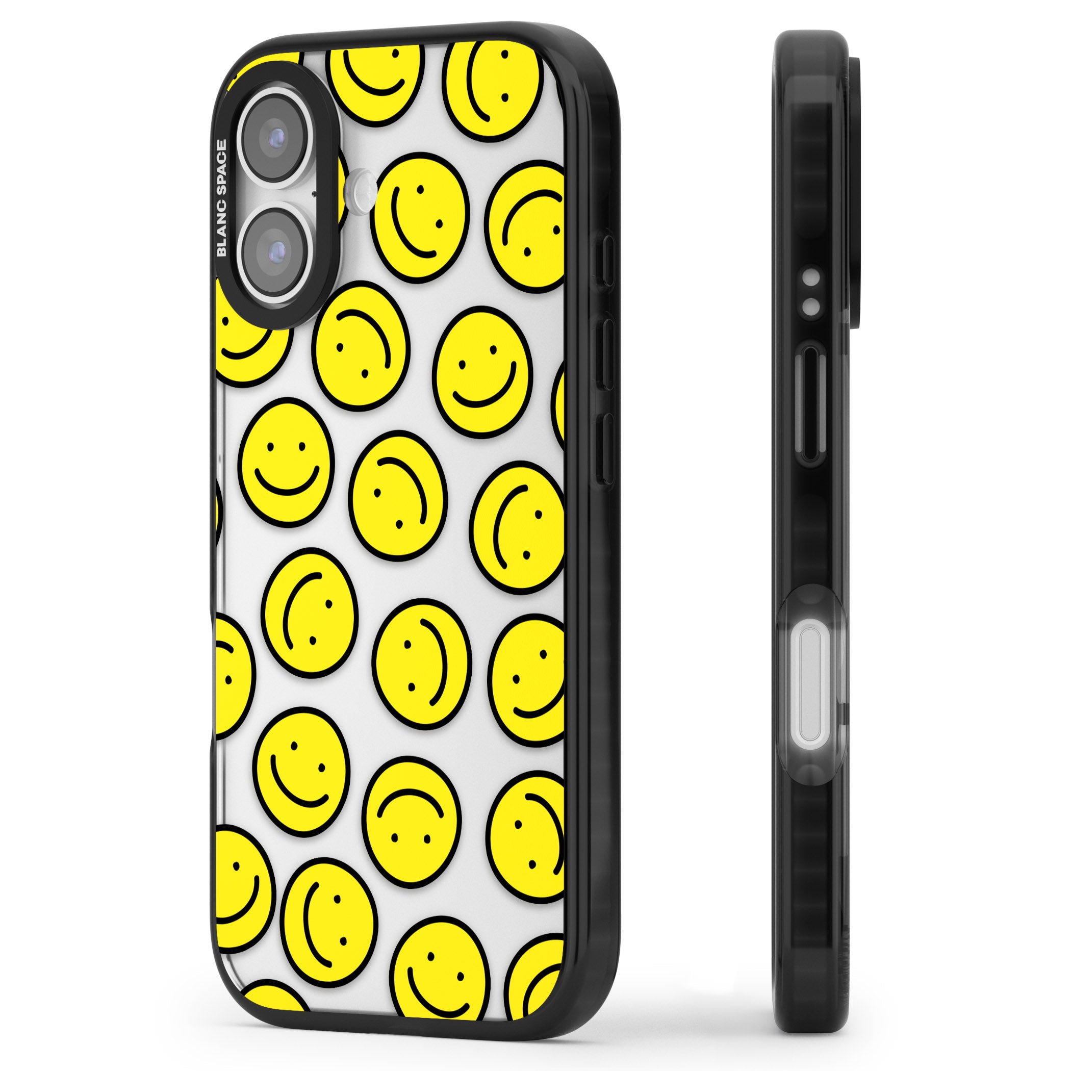 Smiley Face Pattern iPhone 17 Impact Black Phone Case Side Profile