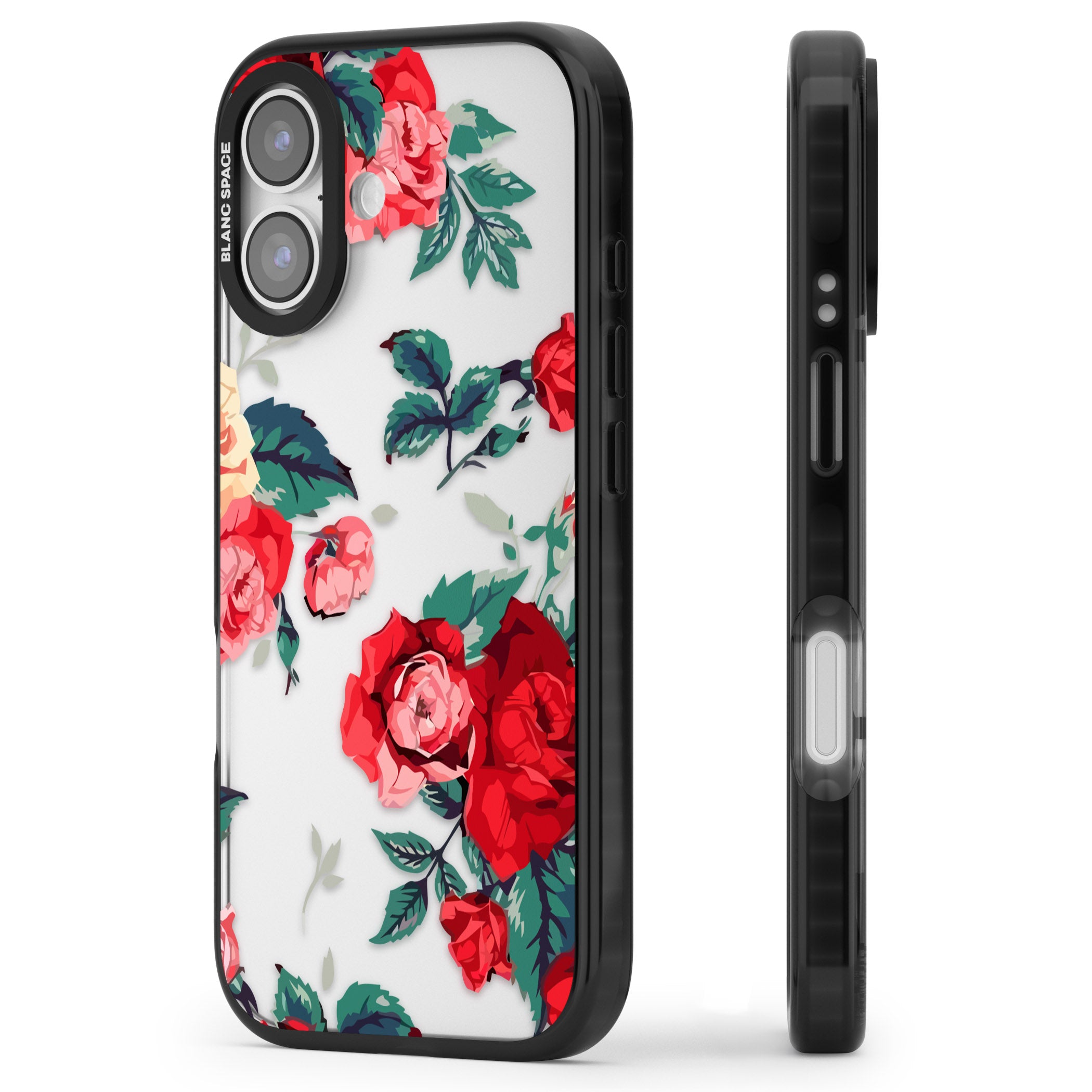 Rose Pattern iPhone 17 Impact Black Phone Case Side Profile