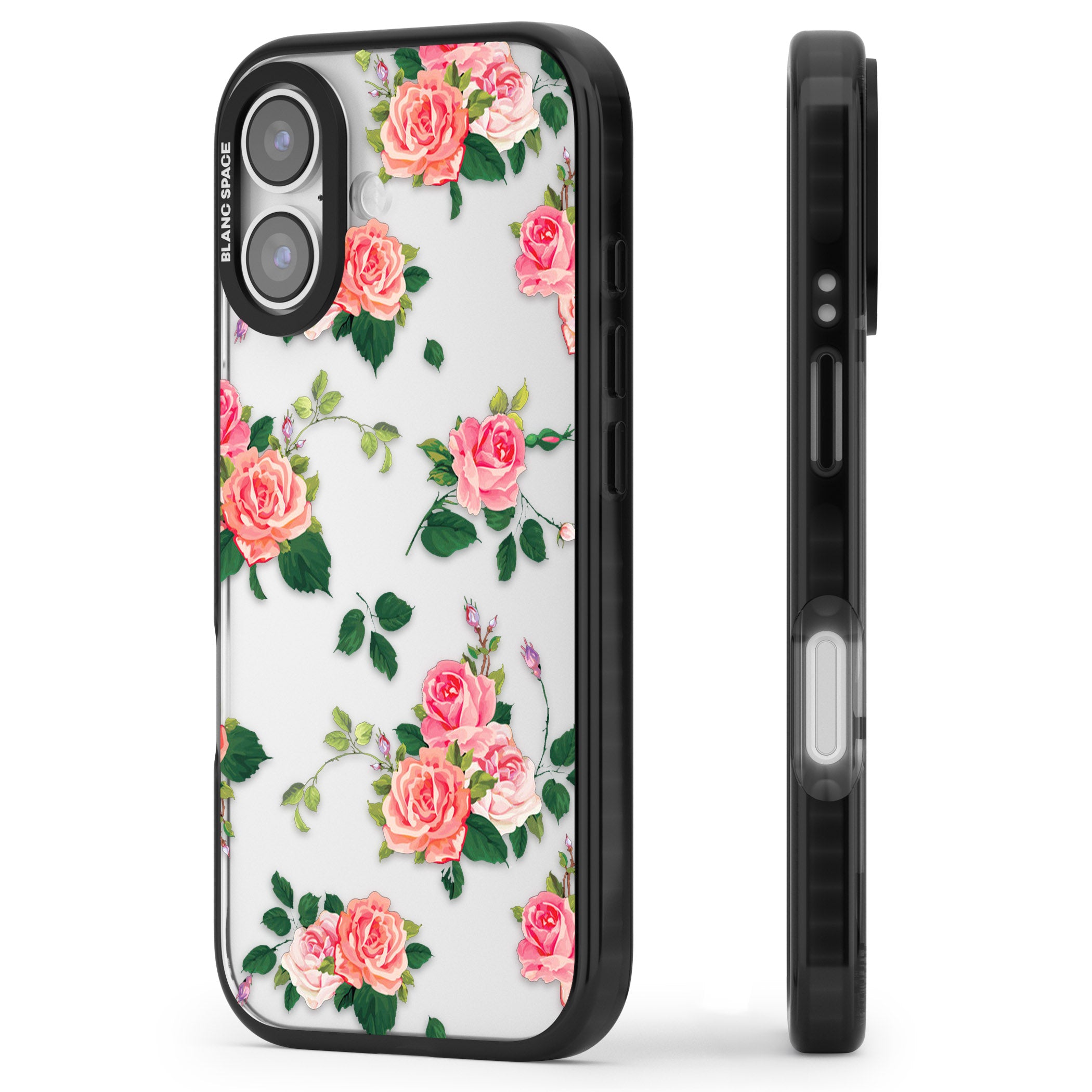 Pink Roses iPhone 17 Impact Black Phone Case Side Profile