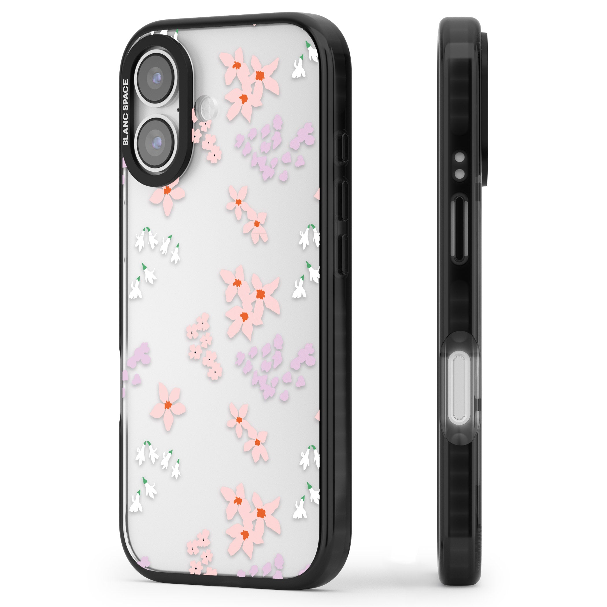 Pink & Purple Flower Mix iPhone 17 Impact Black Phone Case Side Profile