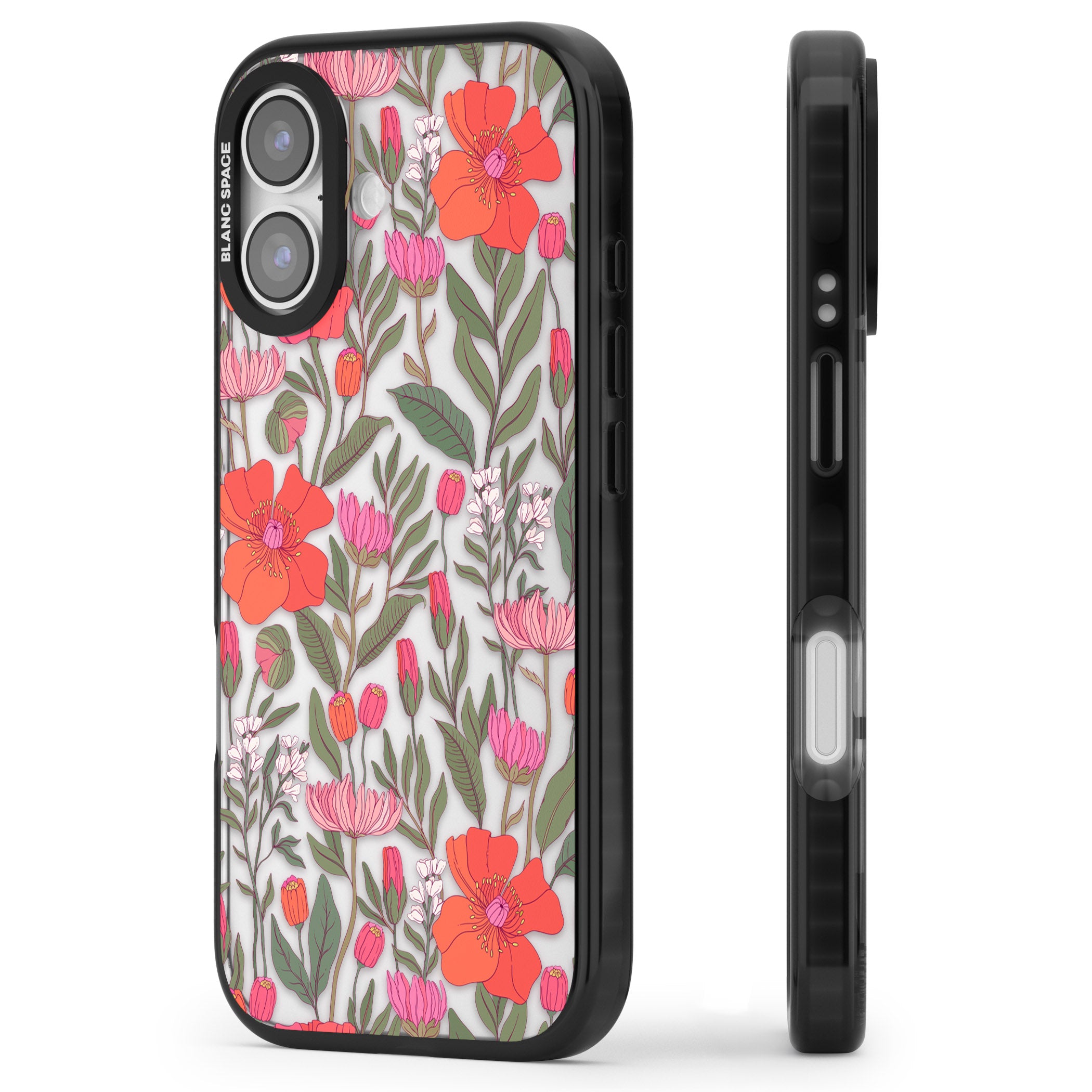 Peachy Floral iPhone 17 Impact Black Phone Case Side Profile