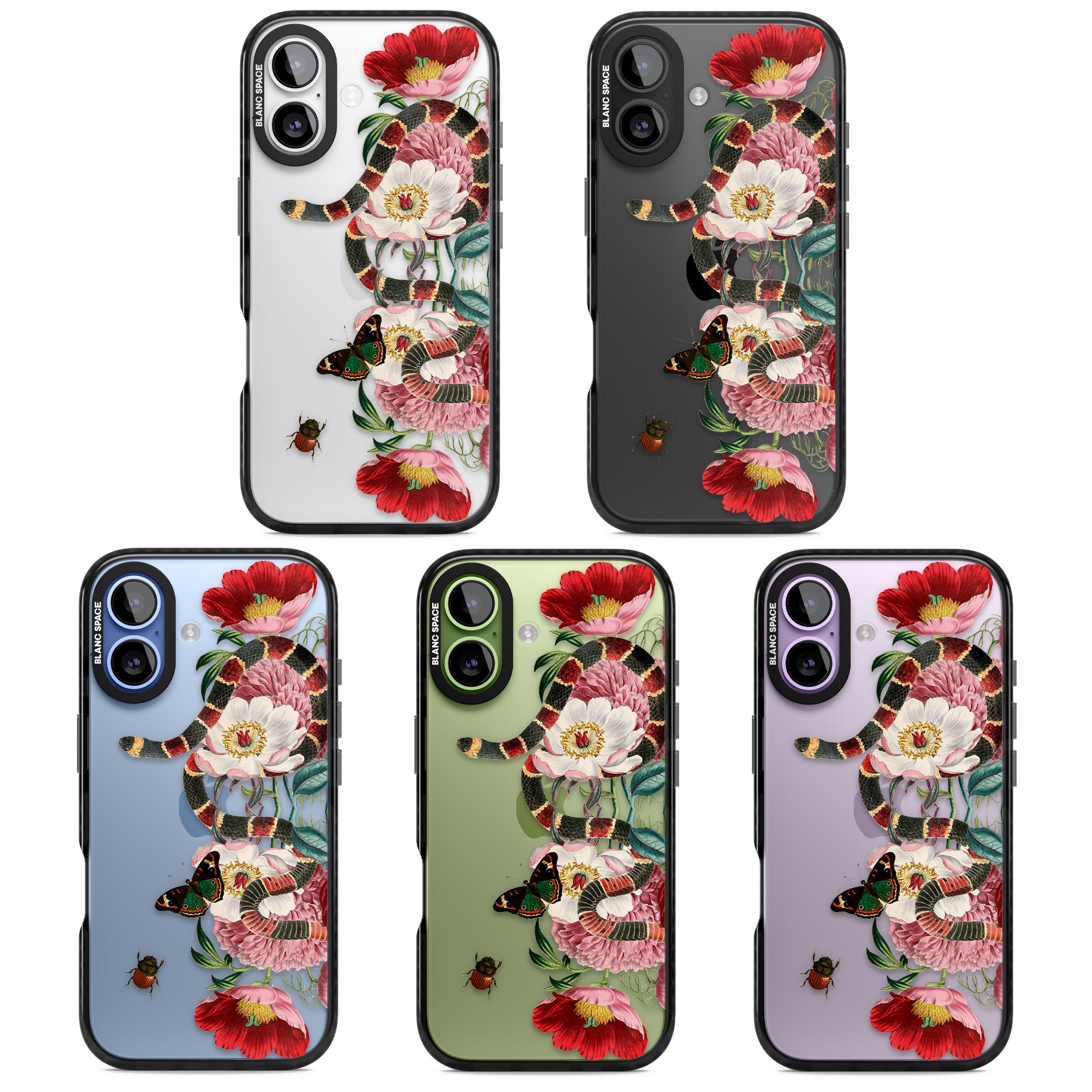 Floral Snake iPhone 17 Impact Black Phone Case APT Impact Protection
