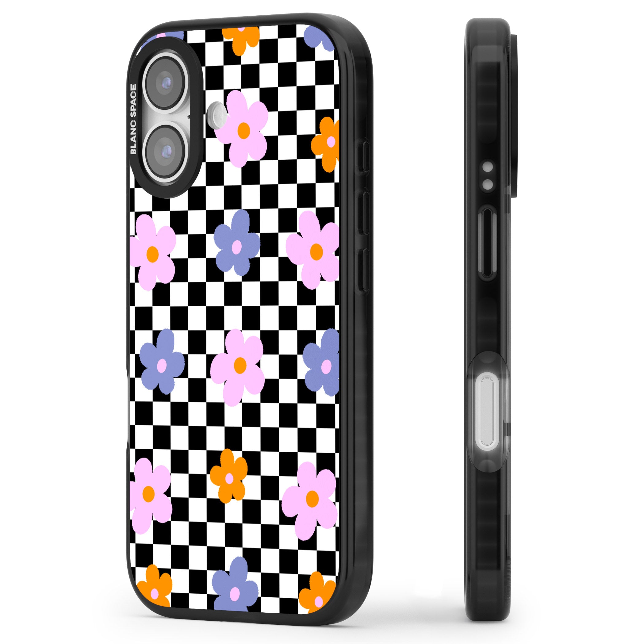 Checkered Blossom iPhone 17 Impact Black Phone Case Side Profile