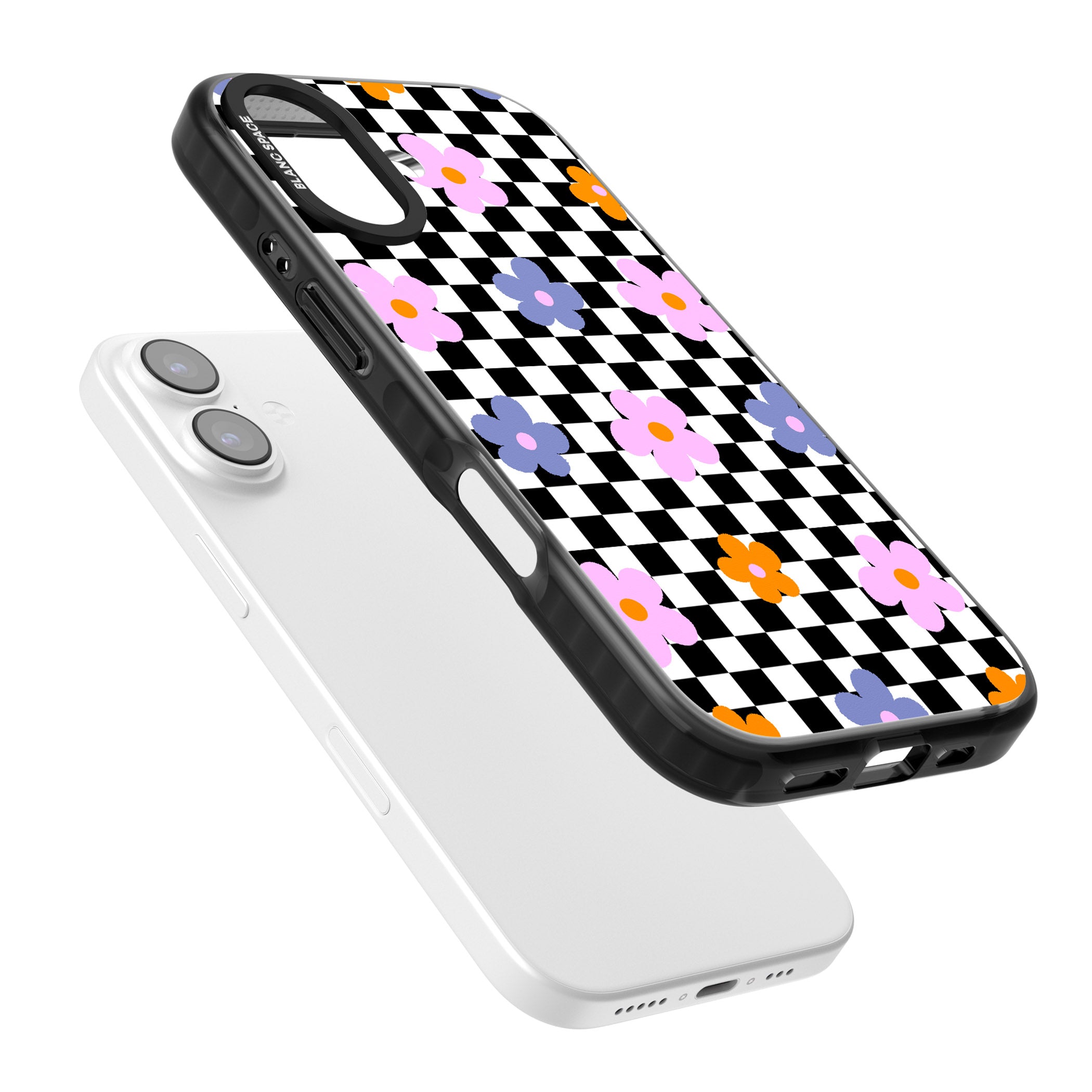 Checkered Blossom iPhone 17 Impact Black Phone Case Colours