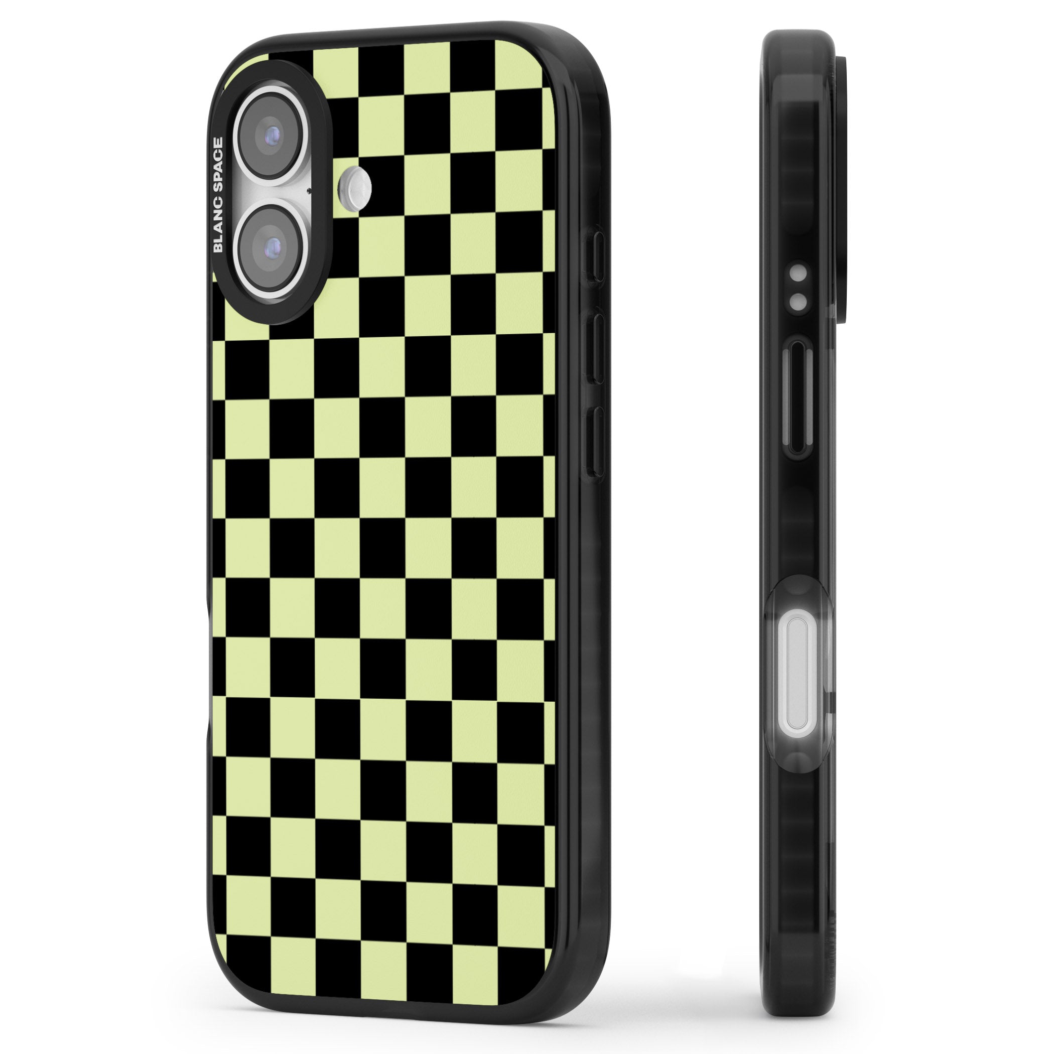 Black & Lime Check iPhone 17 Impact Black Phone Case Side Profile