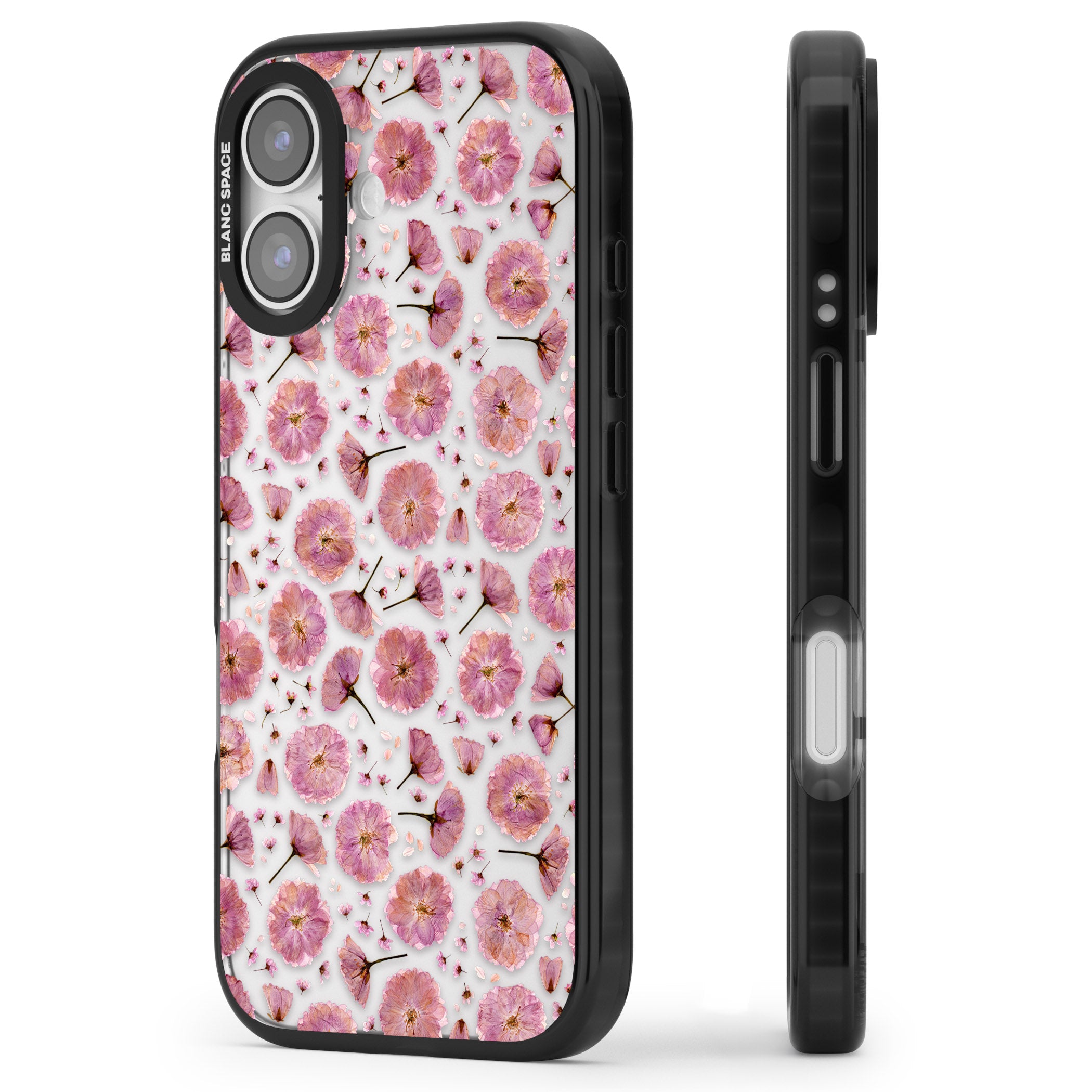 Pink Florals & Blossom iPhone 17 Impact Black Phone Case Side Profile