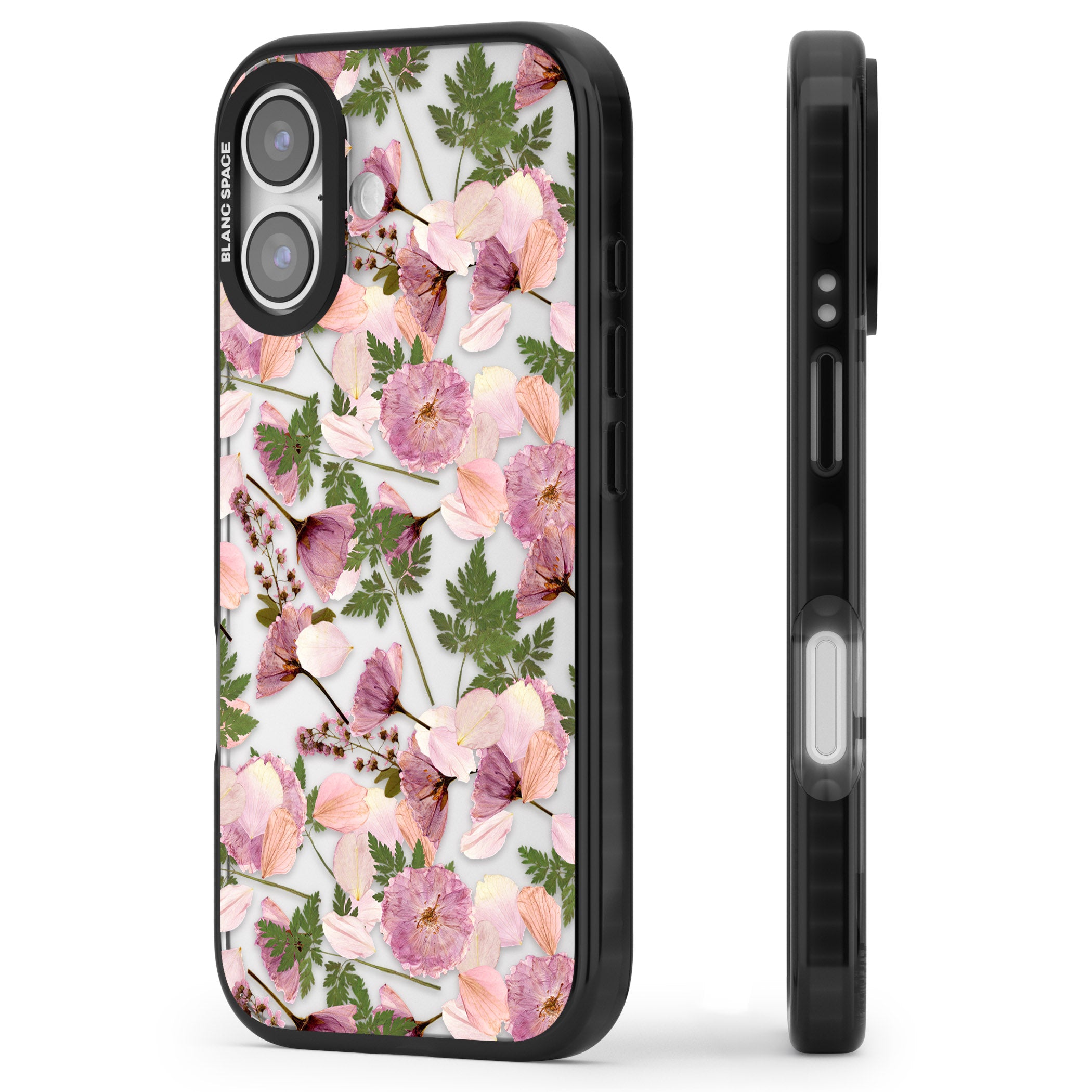 Pink Floral Appreciation iPhone 17 Impact Black Phone Case Side Profile