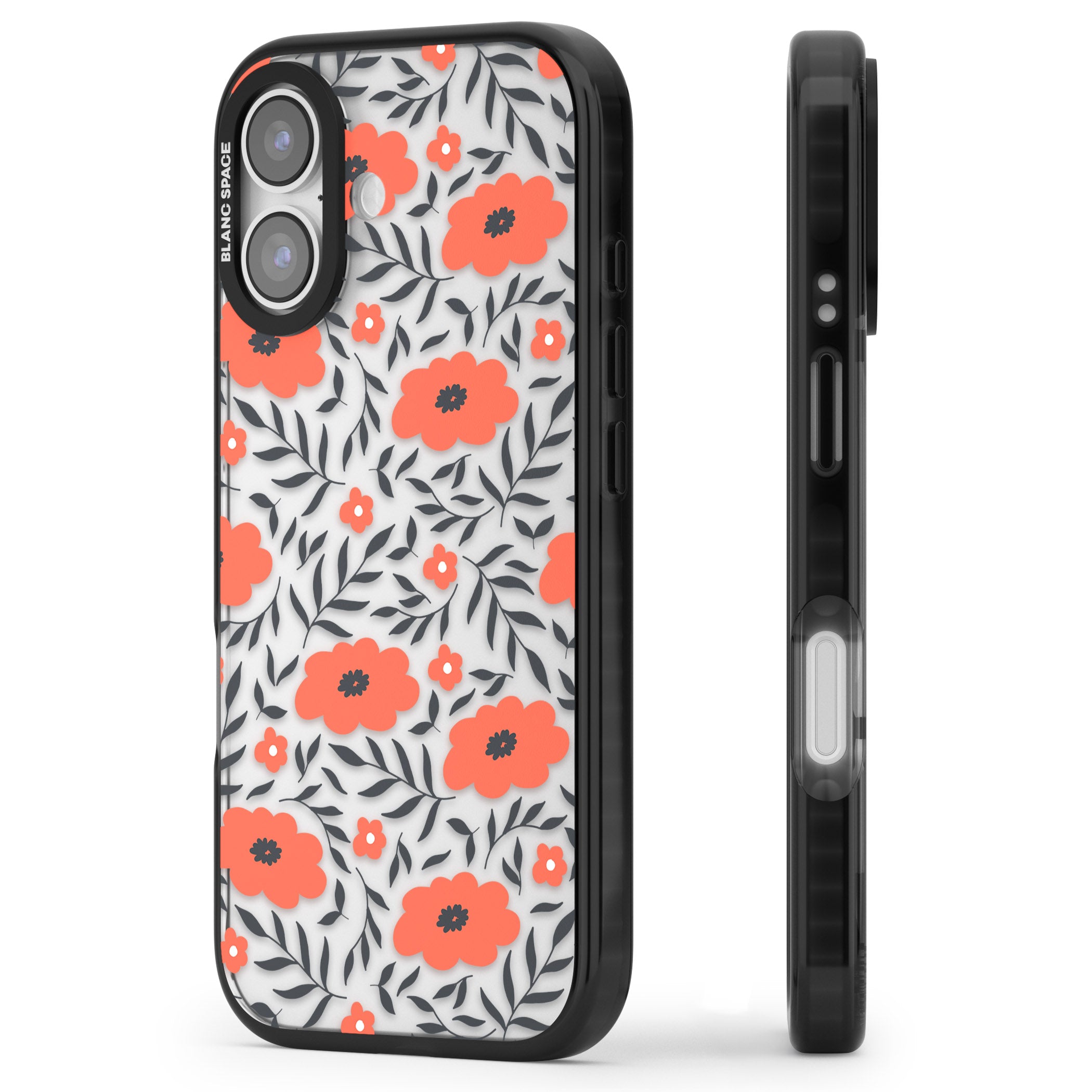 Red Poppy Floral iPhone 17 Impact Black Phone Case Side Profile