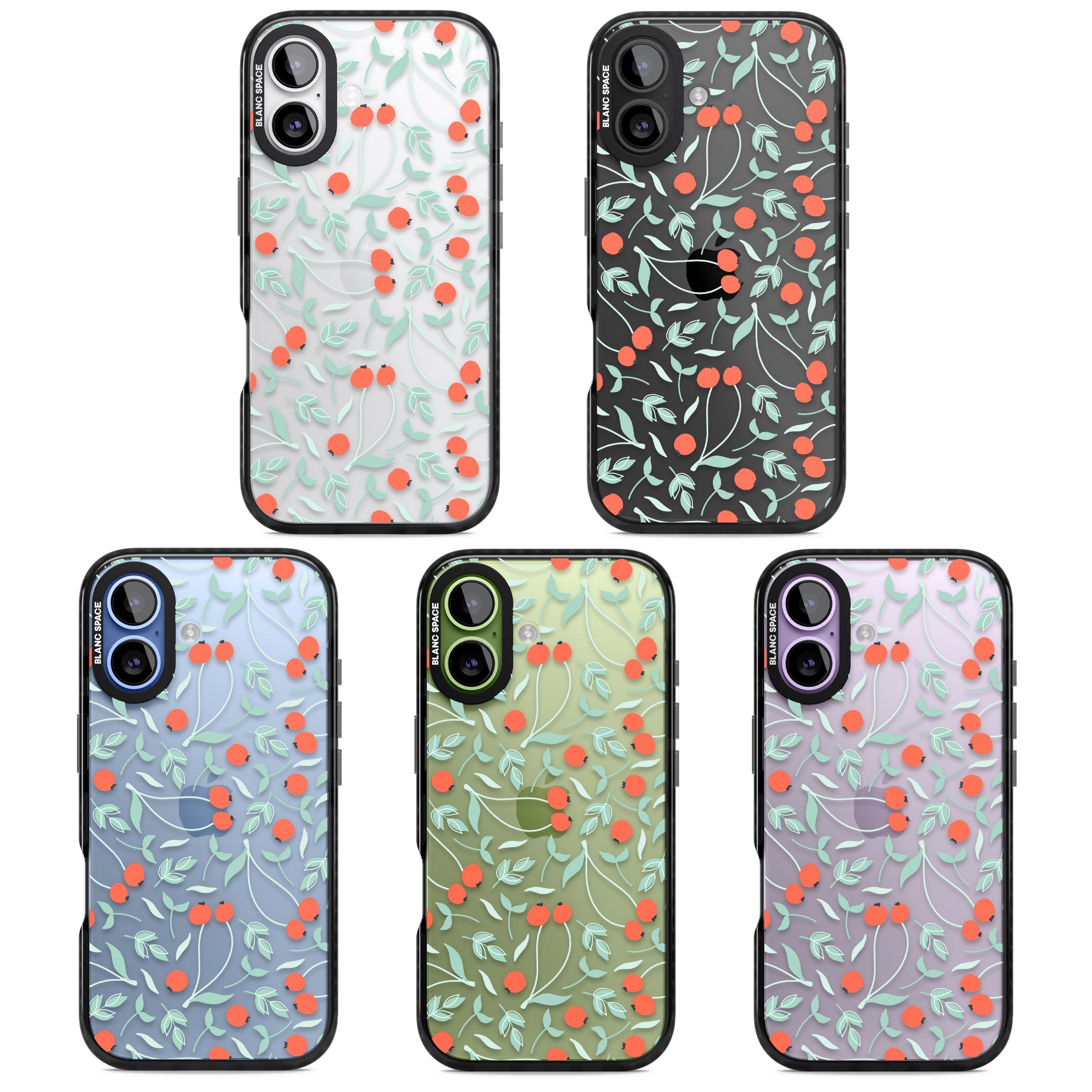 Red Berries Floral iPhone 17 Impact Black Phone Case APT Impact Protection