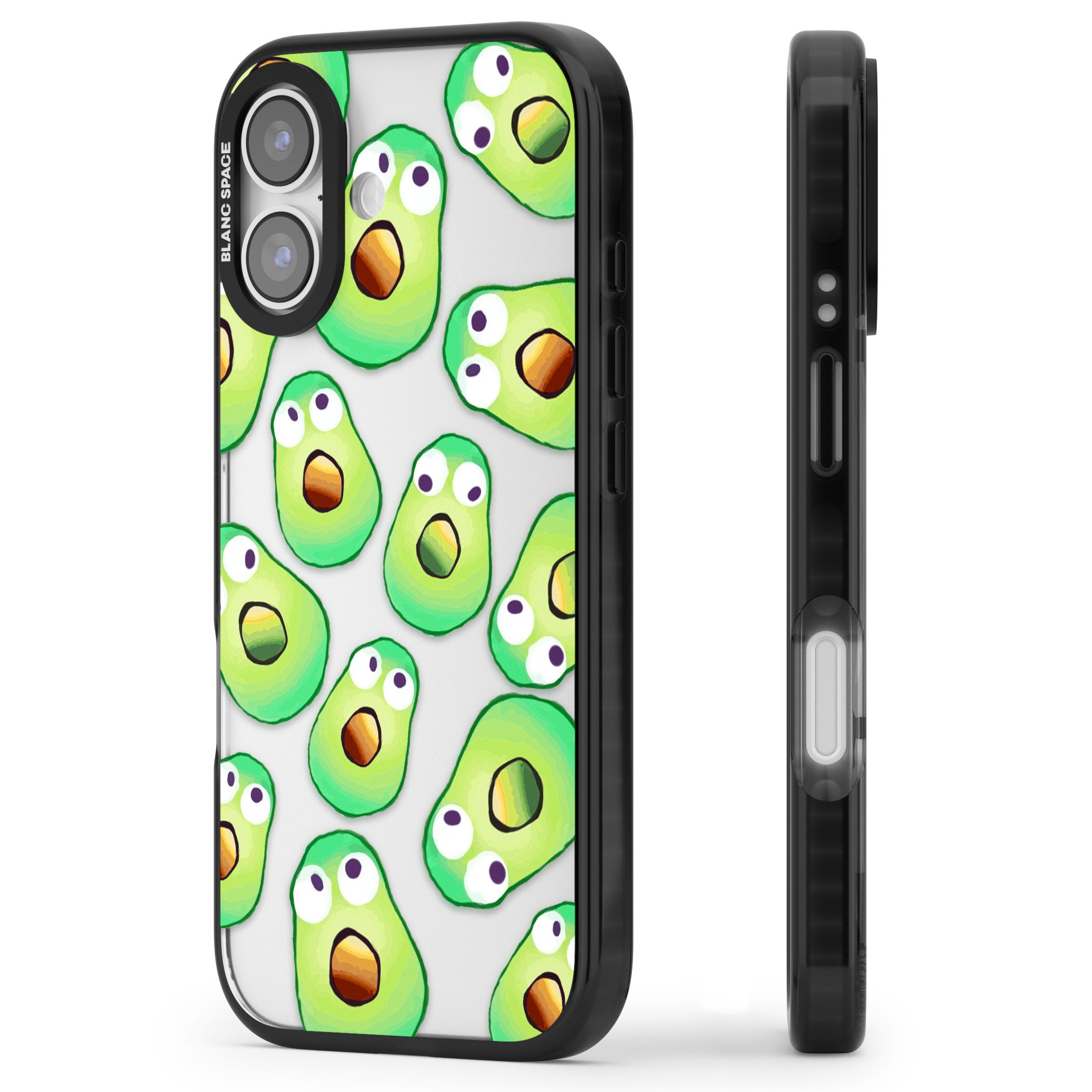 Shocked Avocados iPhone 17 Impact Black Phone Case Side Profile