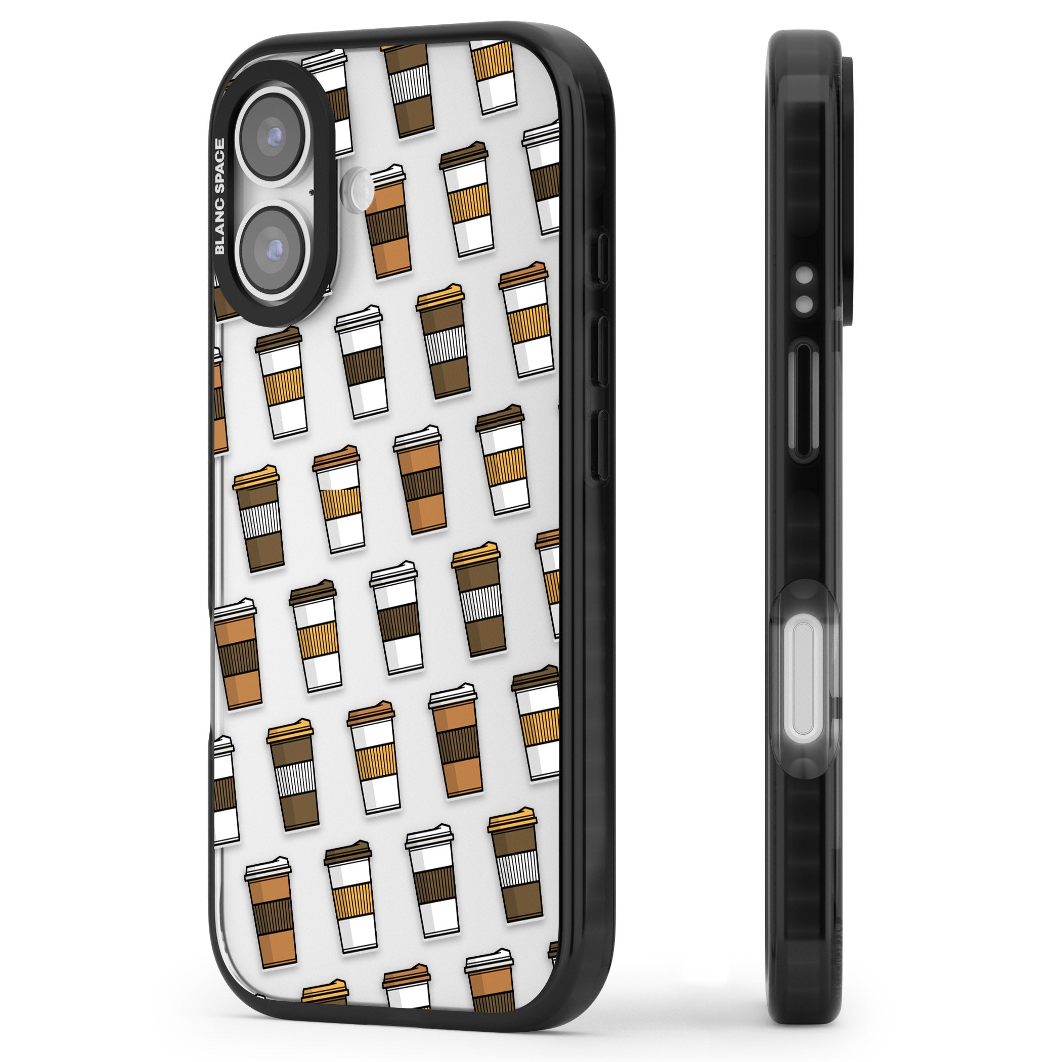 Coffee Cup Pattern iPhone 17 Impact Black Phone Case Side Profile