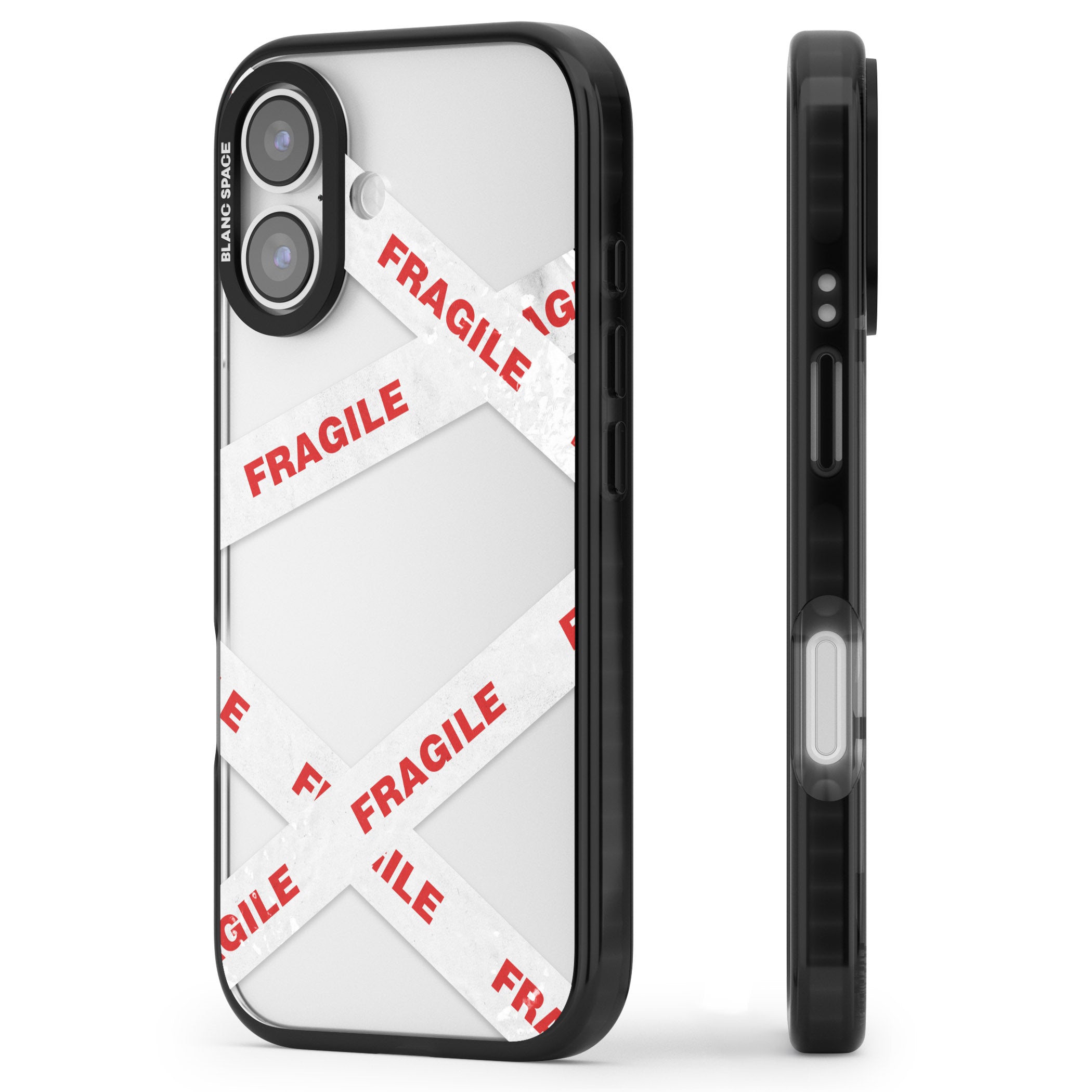 Fragile Tape iPhone 17 Impact Black Phone Case Side Profile