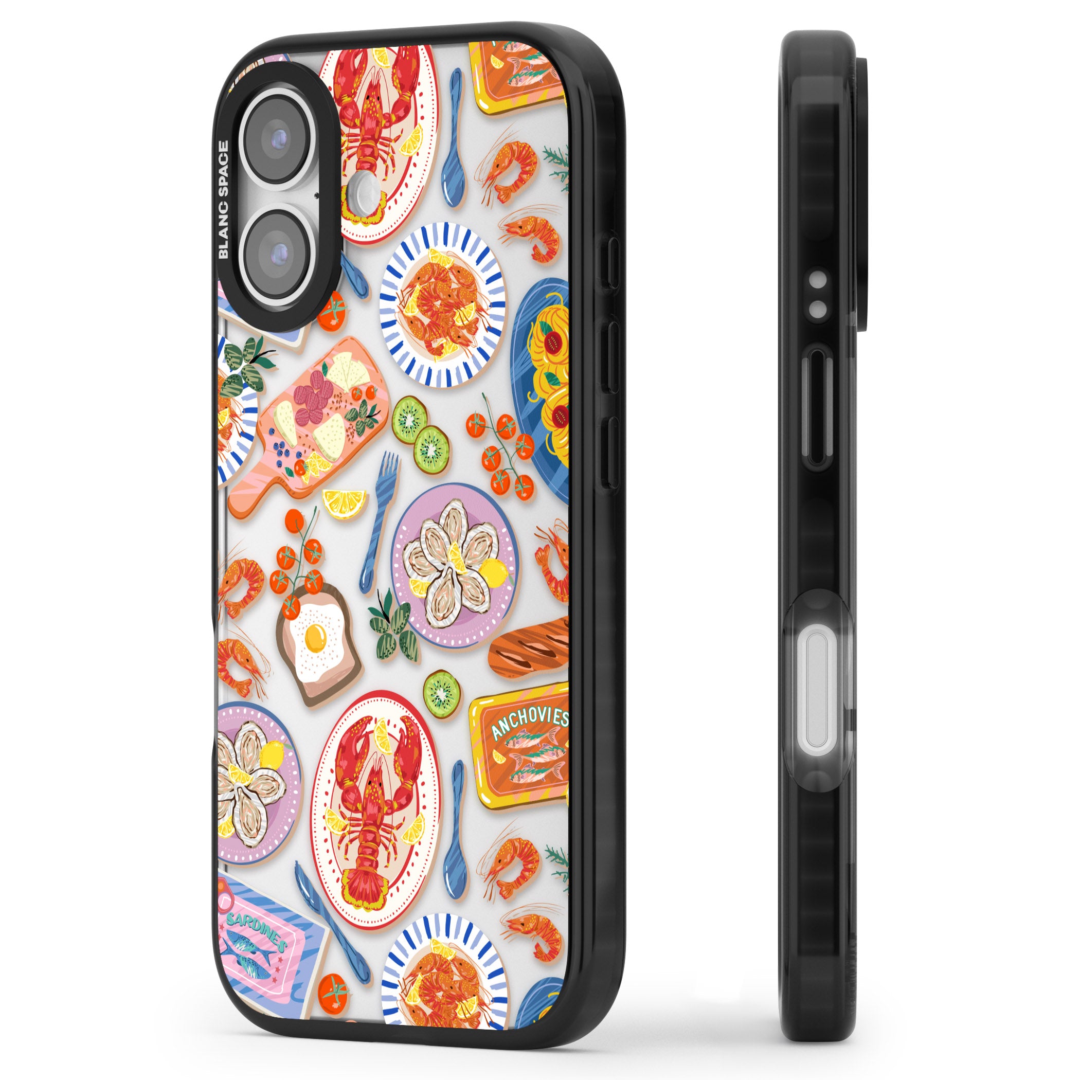 Seafood Pattern iPhone 17 Impact Black Phone Case Side Profile