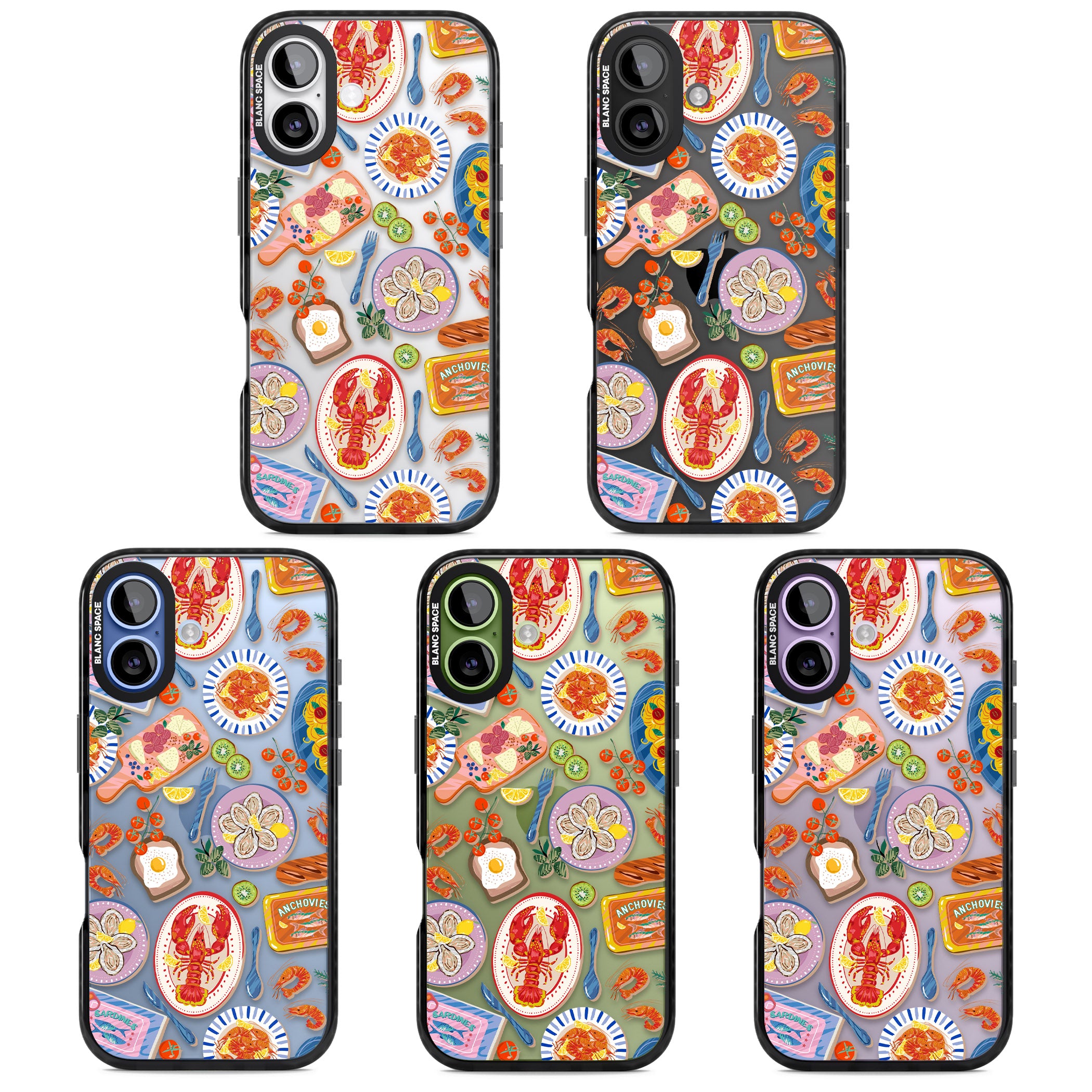 Seafood Pattern iPhone 17 Impact Black Phone Case APT Impact Protection