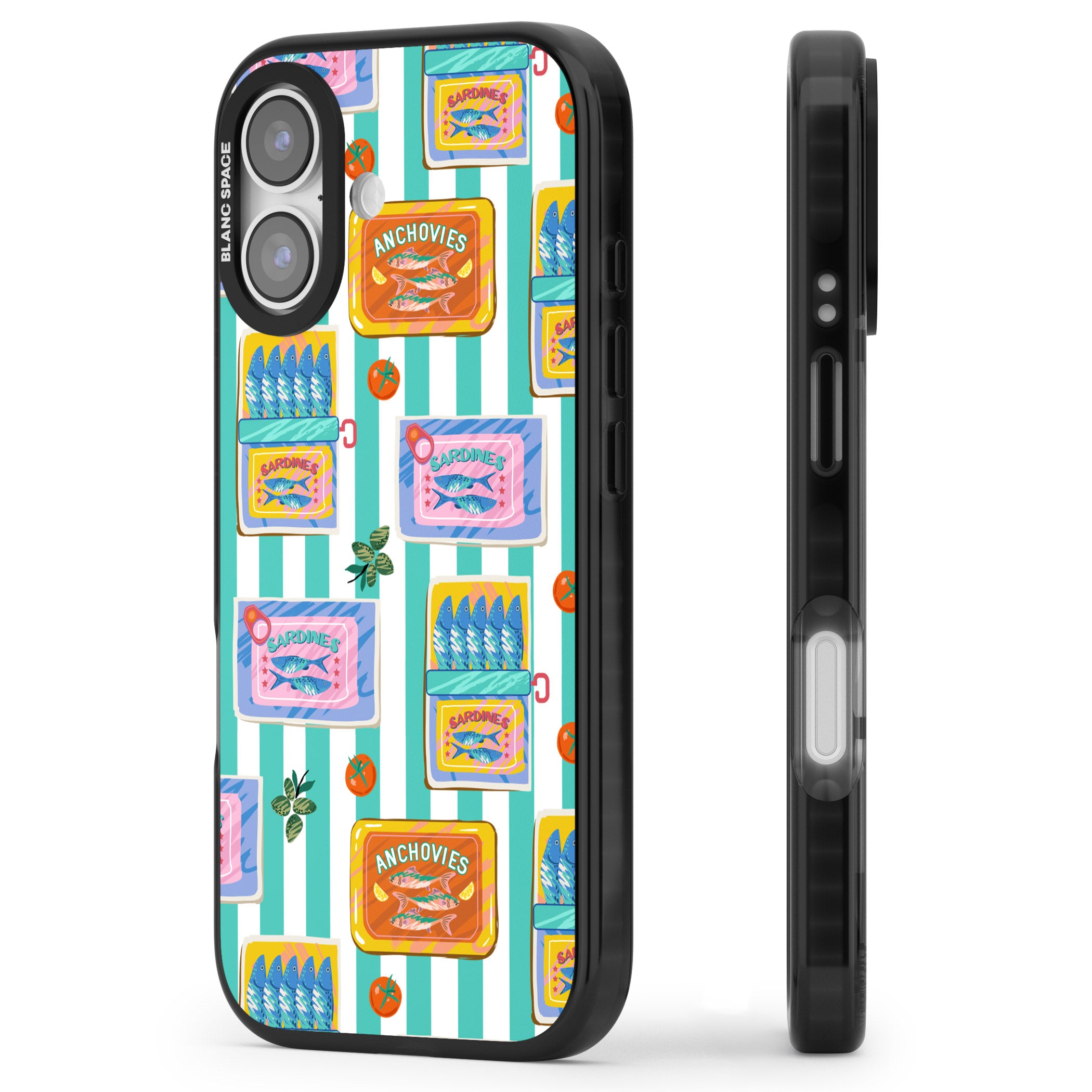 Sardine & Anchovy Stripes iPhone 17 Impact Black Phone Case Side Profile