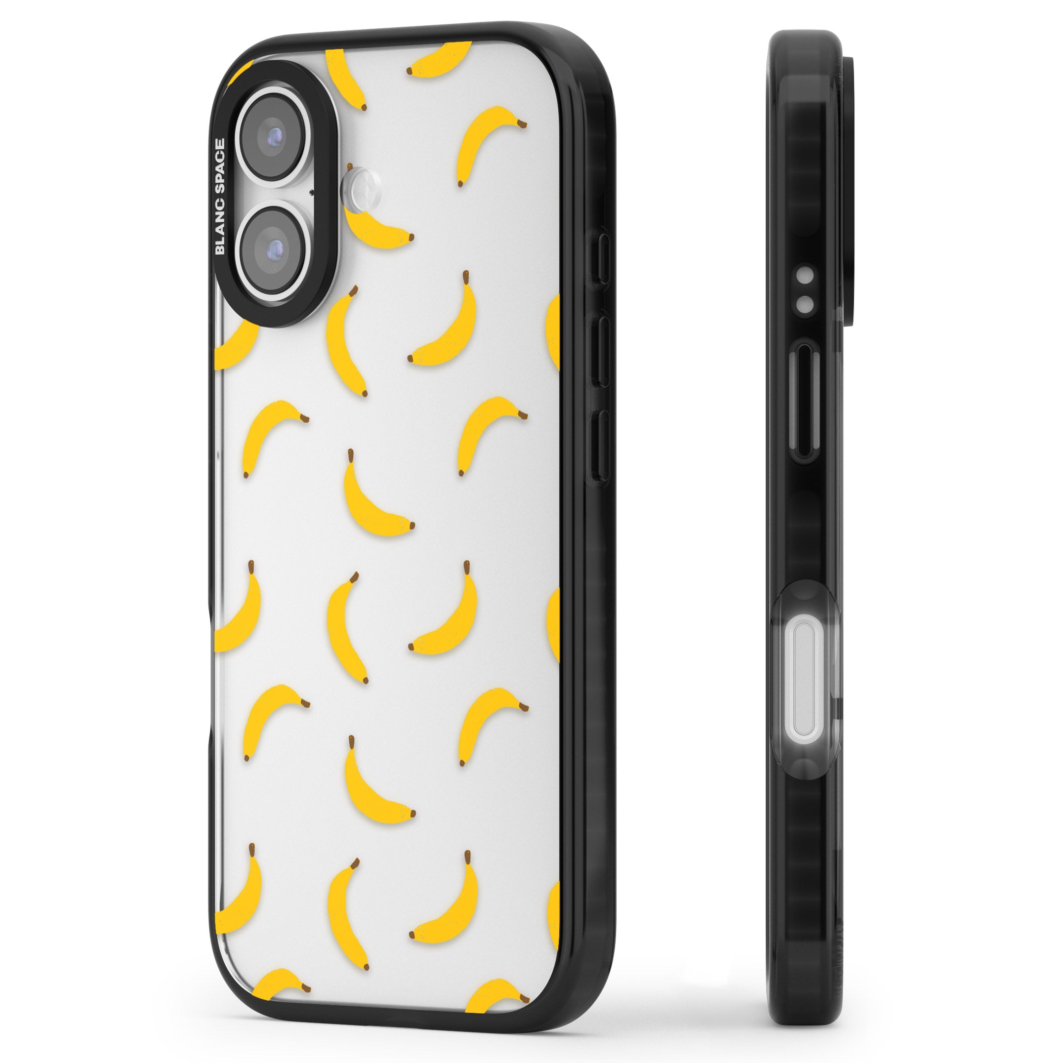 Banana Pattern iPhone 17 Impact Black Phone Case Side Profile