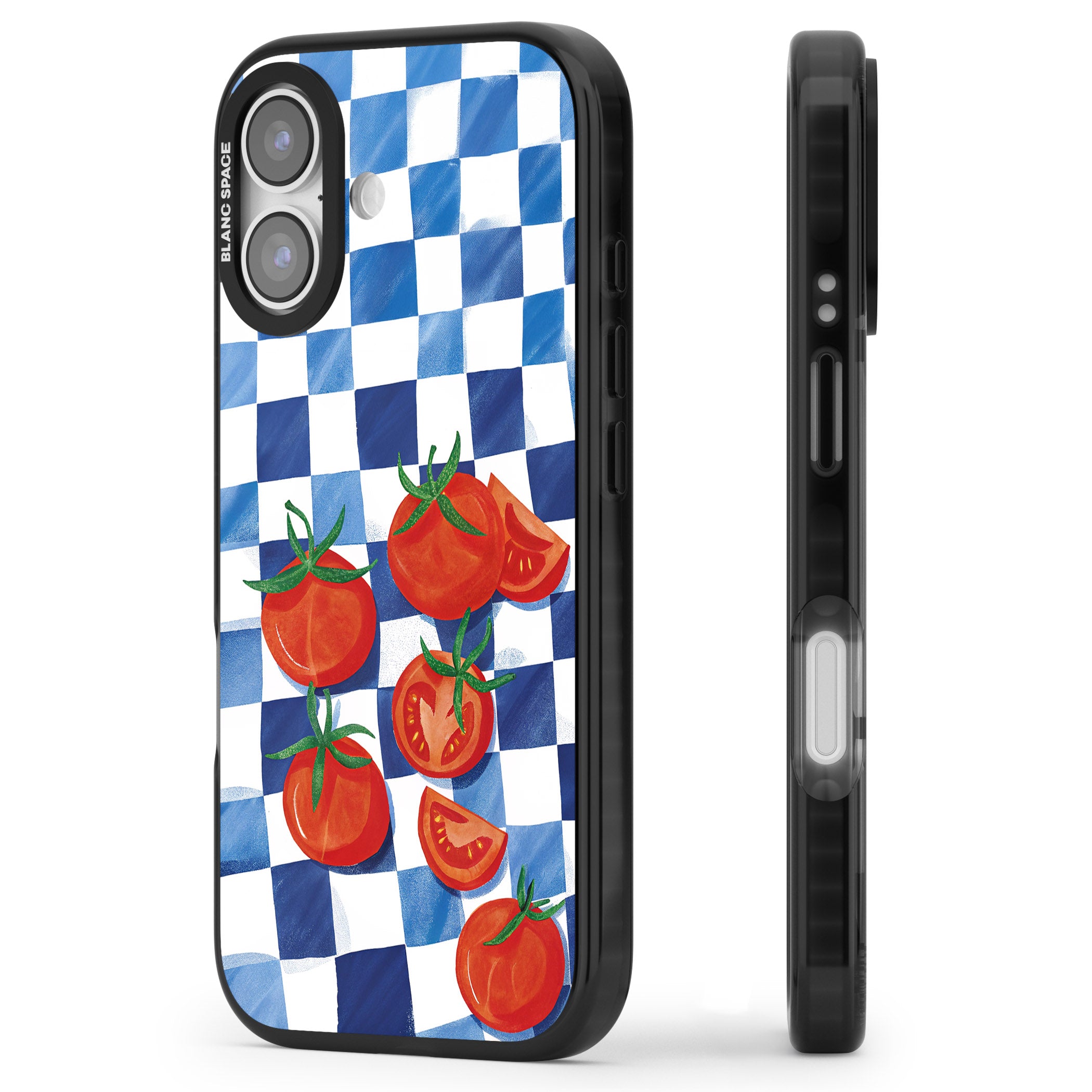 Blue Picnic Blanket & Tomatoes iPhone 17 Impact Black Phone Case Side Profile