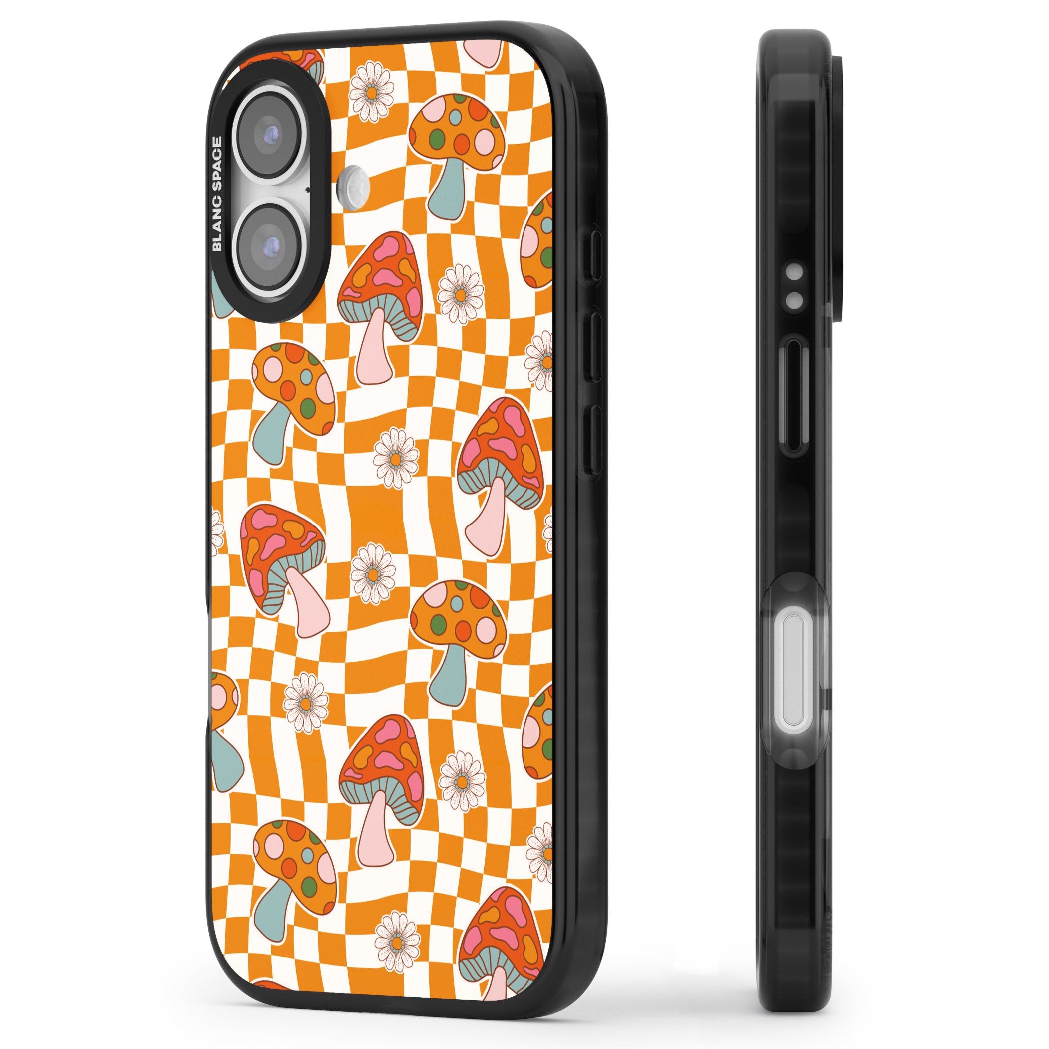 Wavy Checked Shrooms iPhone 17 Impact Black Phone Case Side Profile