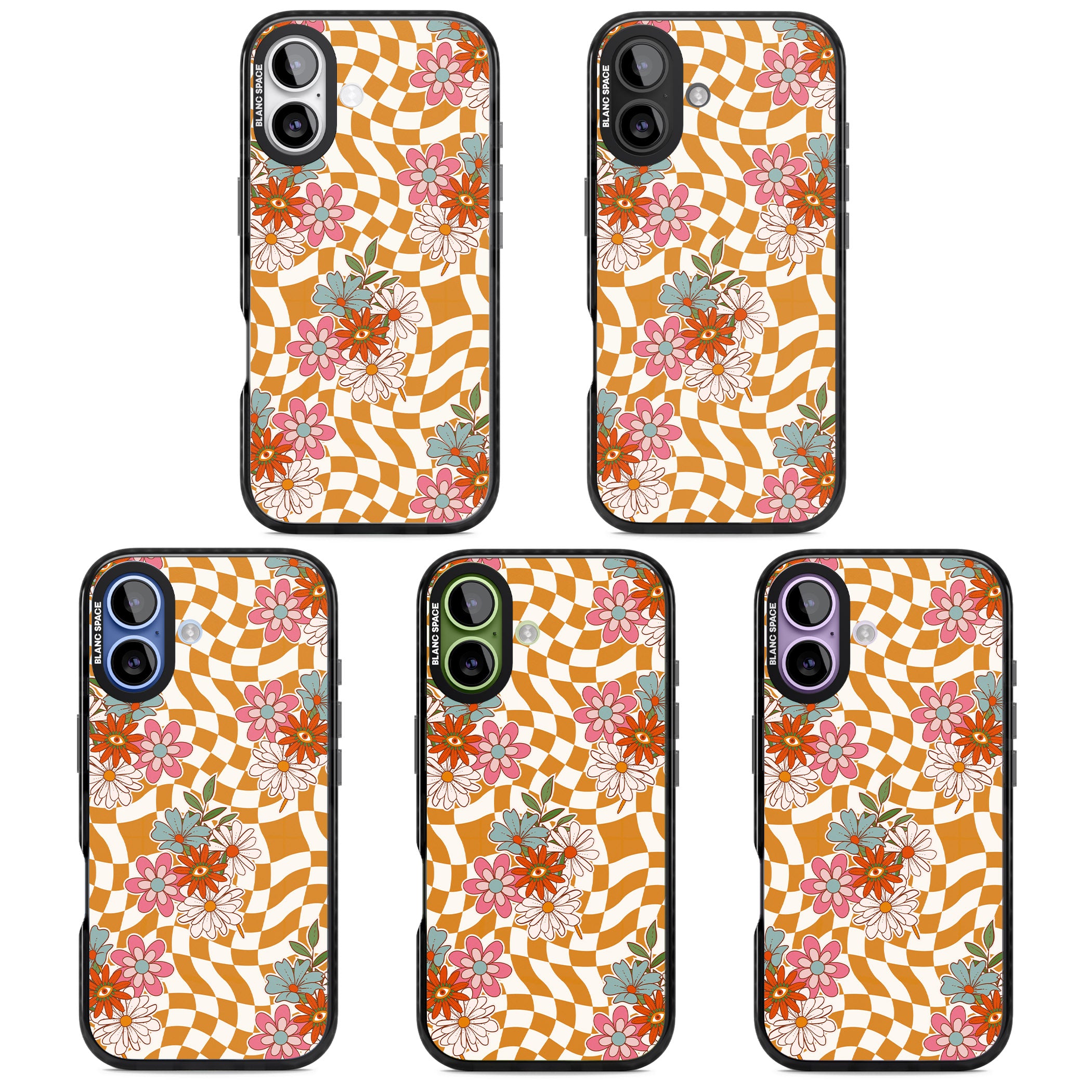 Wavy Checked Bloom iPhone 17 Impact Black Phone Case APT Impact Protection
