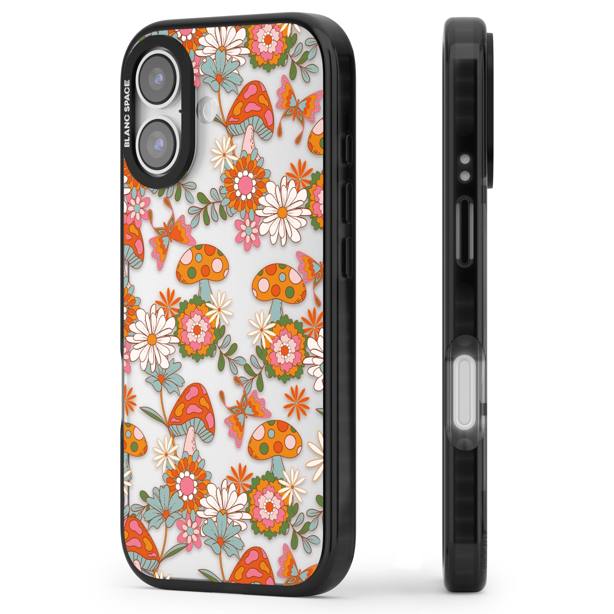 Groovy Shrooms & Flowers iPhone 17 Impact Black Phone Case Side Profile