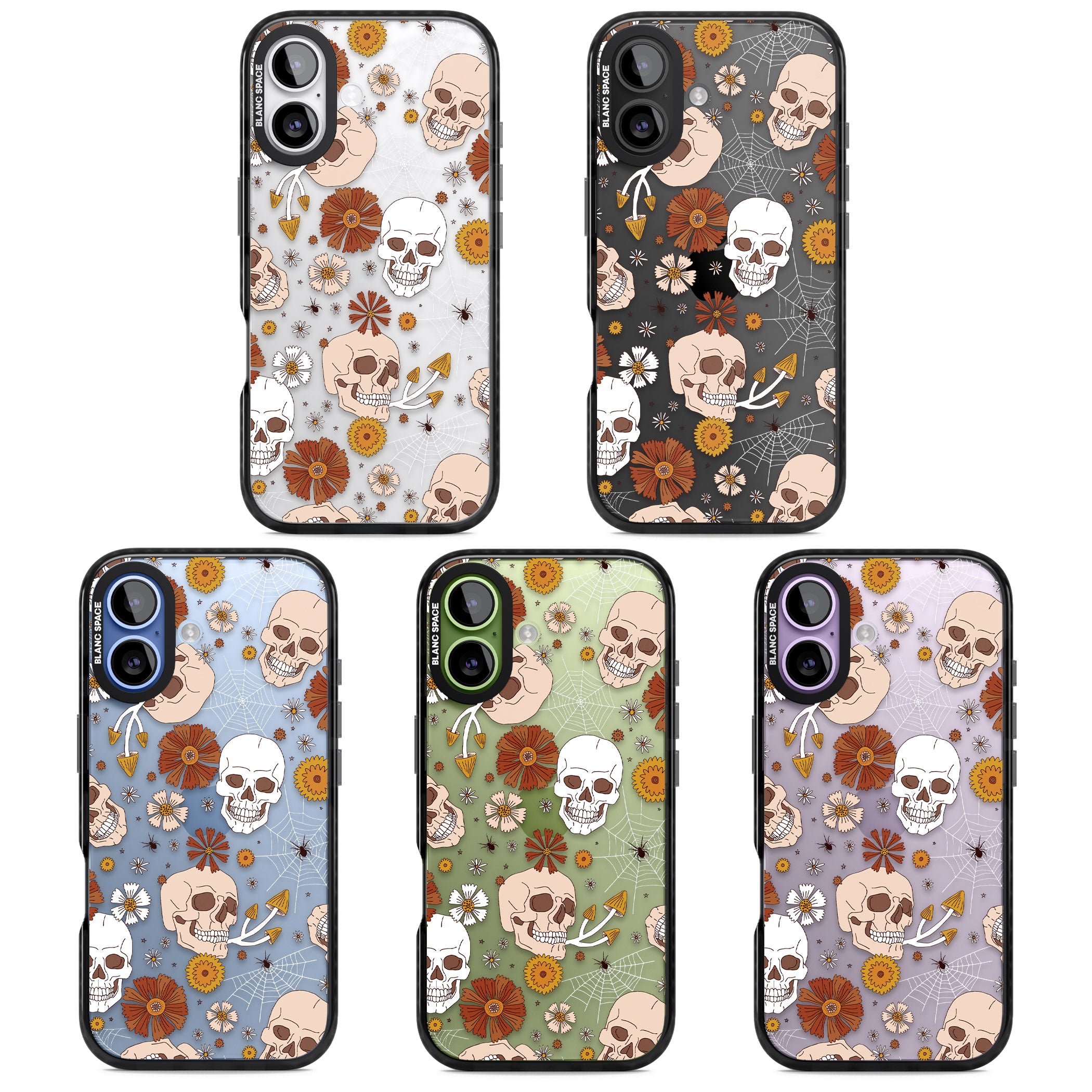 Halloween Skulls And Flowers iPhone 17 Impact Black Phone Case APT Impact Protection