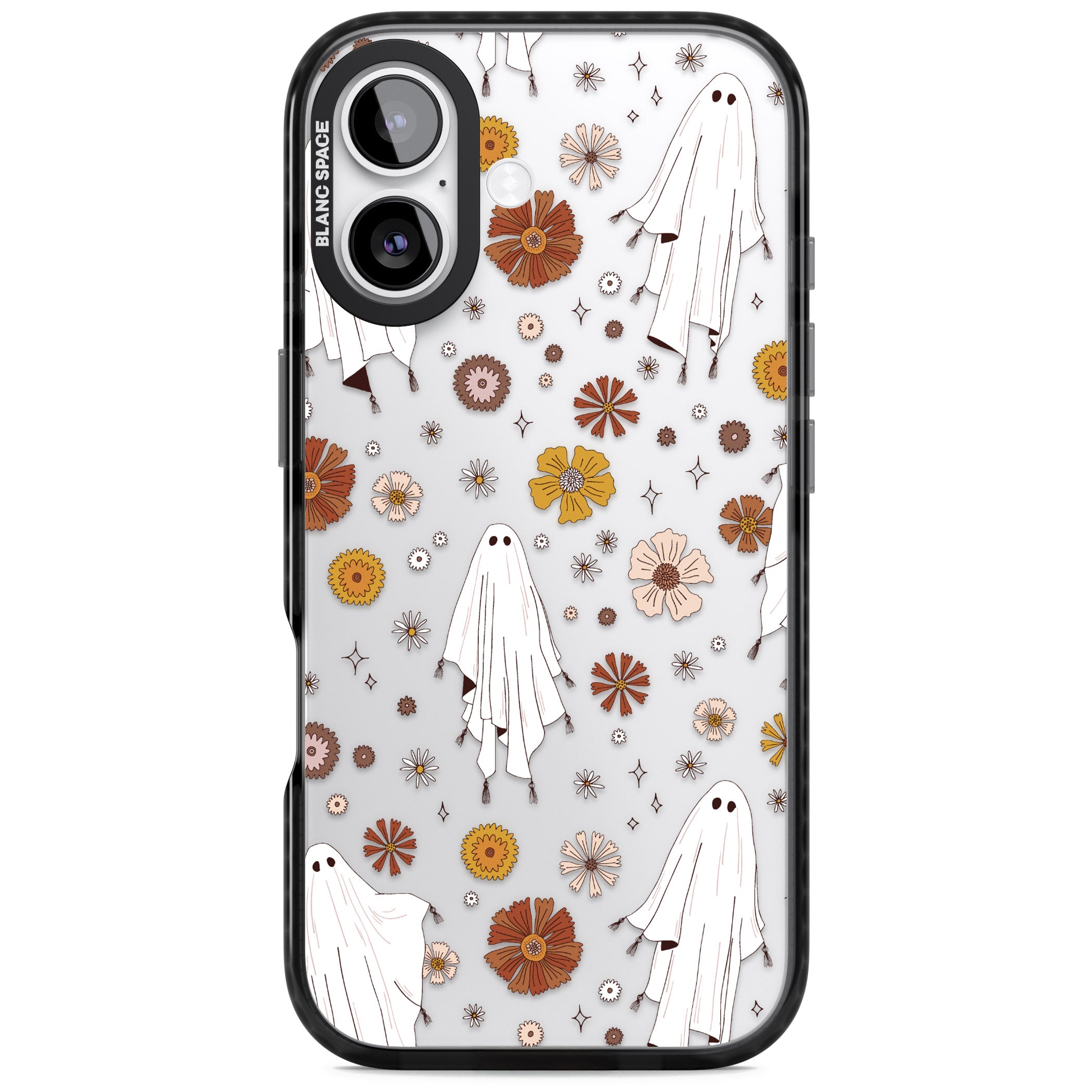 Halloween Ghosts And Flowers iPhone 17 Impact Black Phone Case