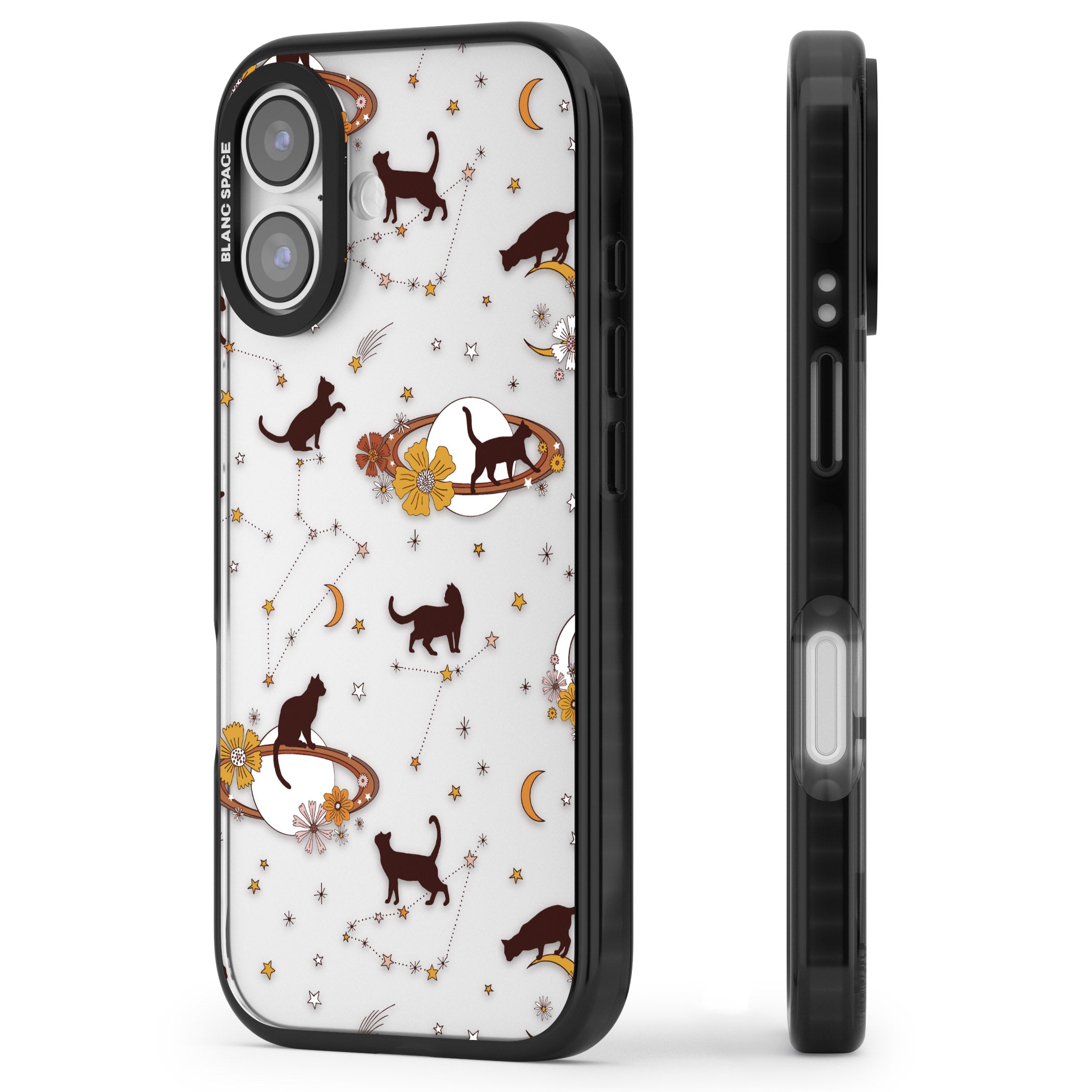 Halloween Cats And Astrology iPhone 17 Impact Black Phone Case Side Profile