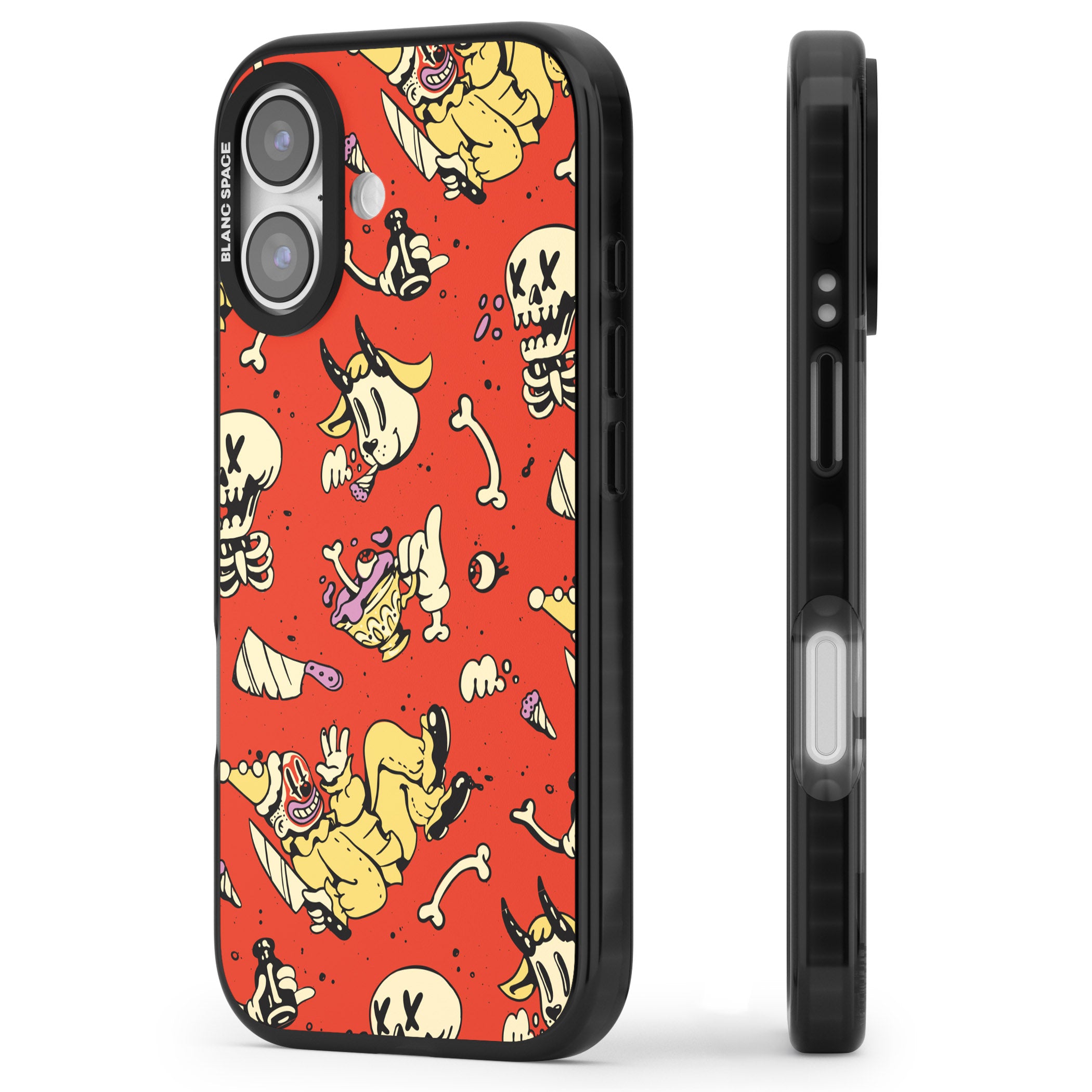 Red Retro Halloween Pattern iPhone 17 Impact Black Phone Case Side Profile