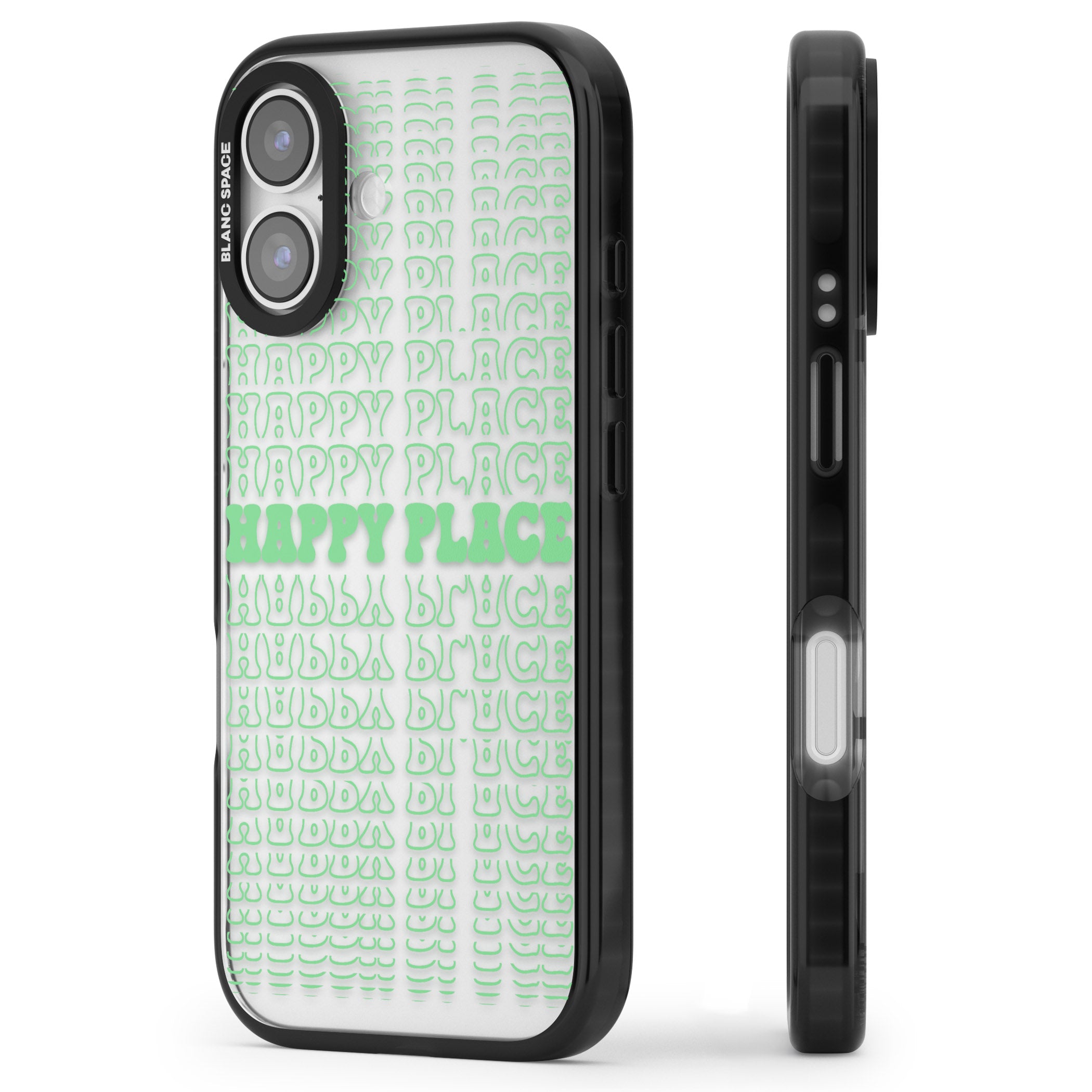 Happy Place (Green) iPhone 17 Impact Black Phone Case Side Profile