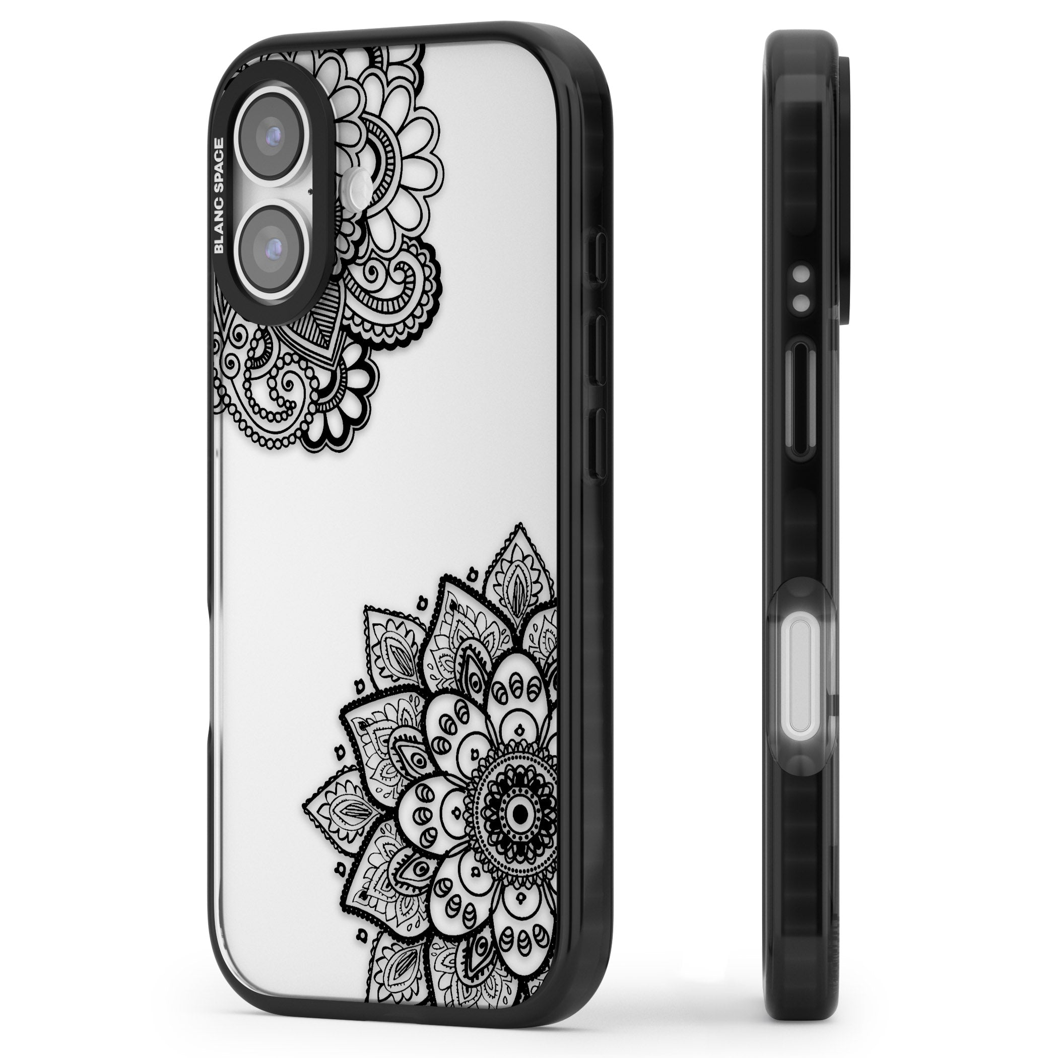 Black Henna Florals iPhone 17 Impact Black Phone Case Side Profile
