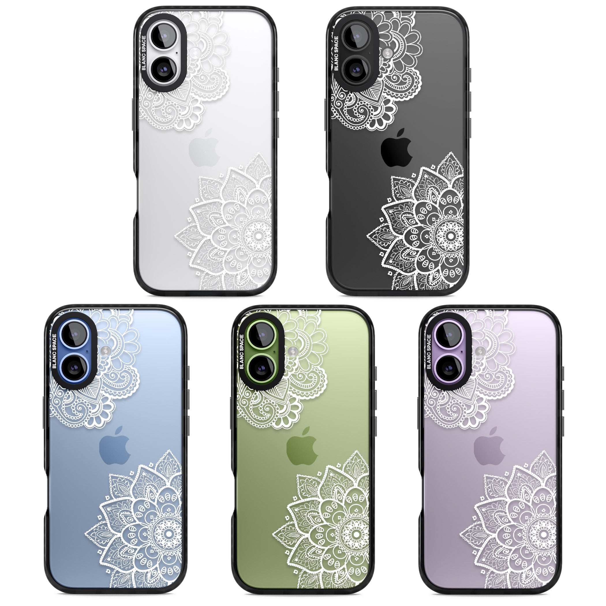 White Henna Florals iPhone 17 Impact Black Phone Case APT Impact Protection