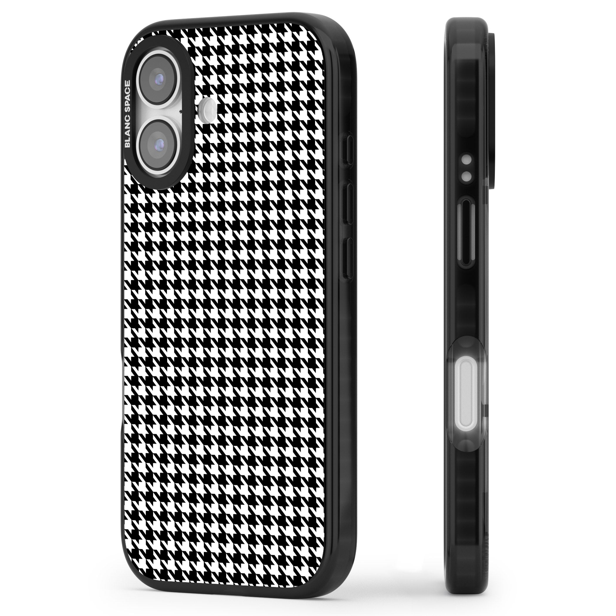Black Houndstooth Pattern iPhone 17 Impact Black Phone Case Side Profile