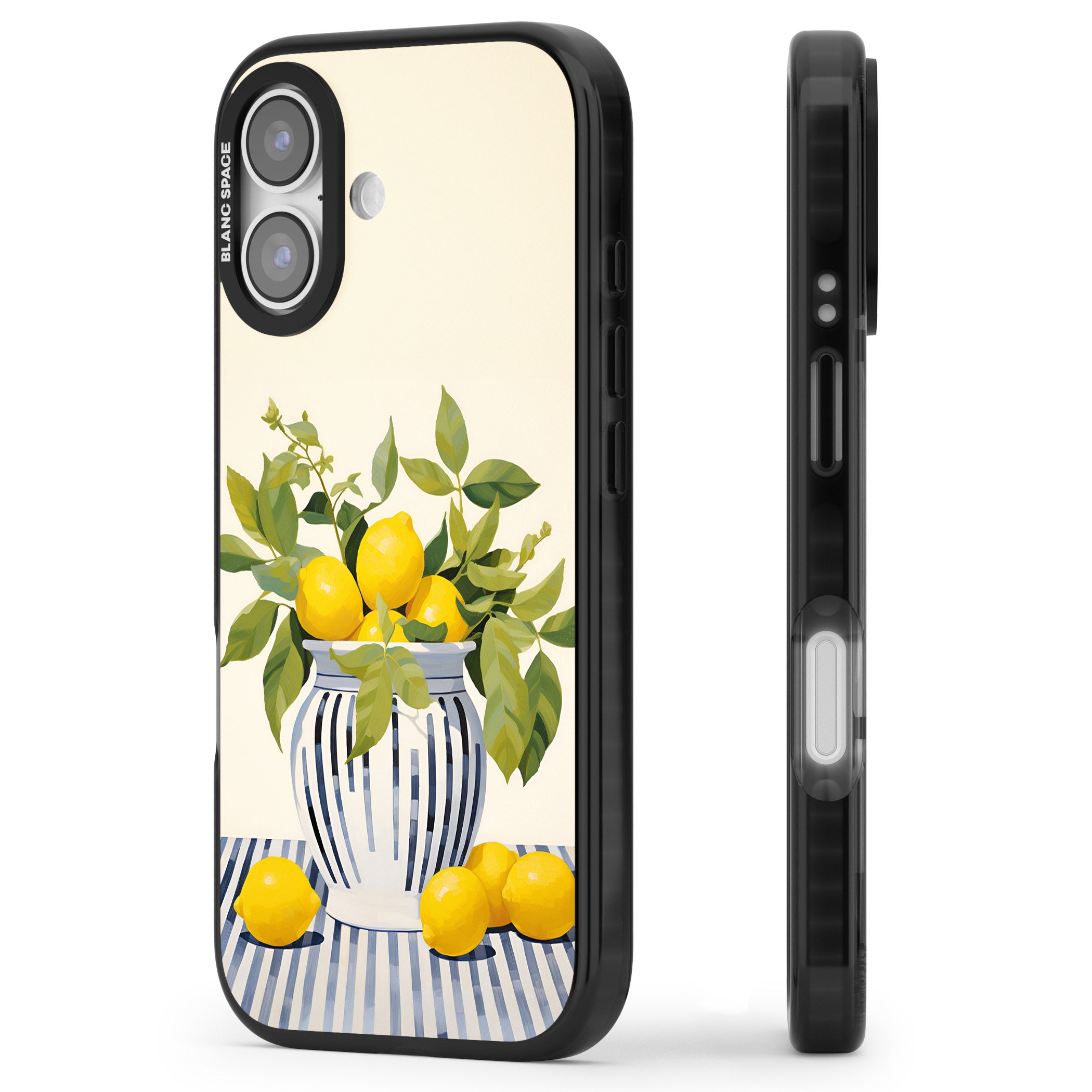 Lemon Plant Vase iPhone 17 Impact Black Phone Case Side Profile