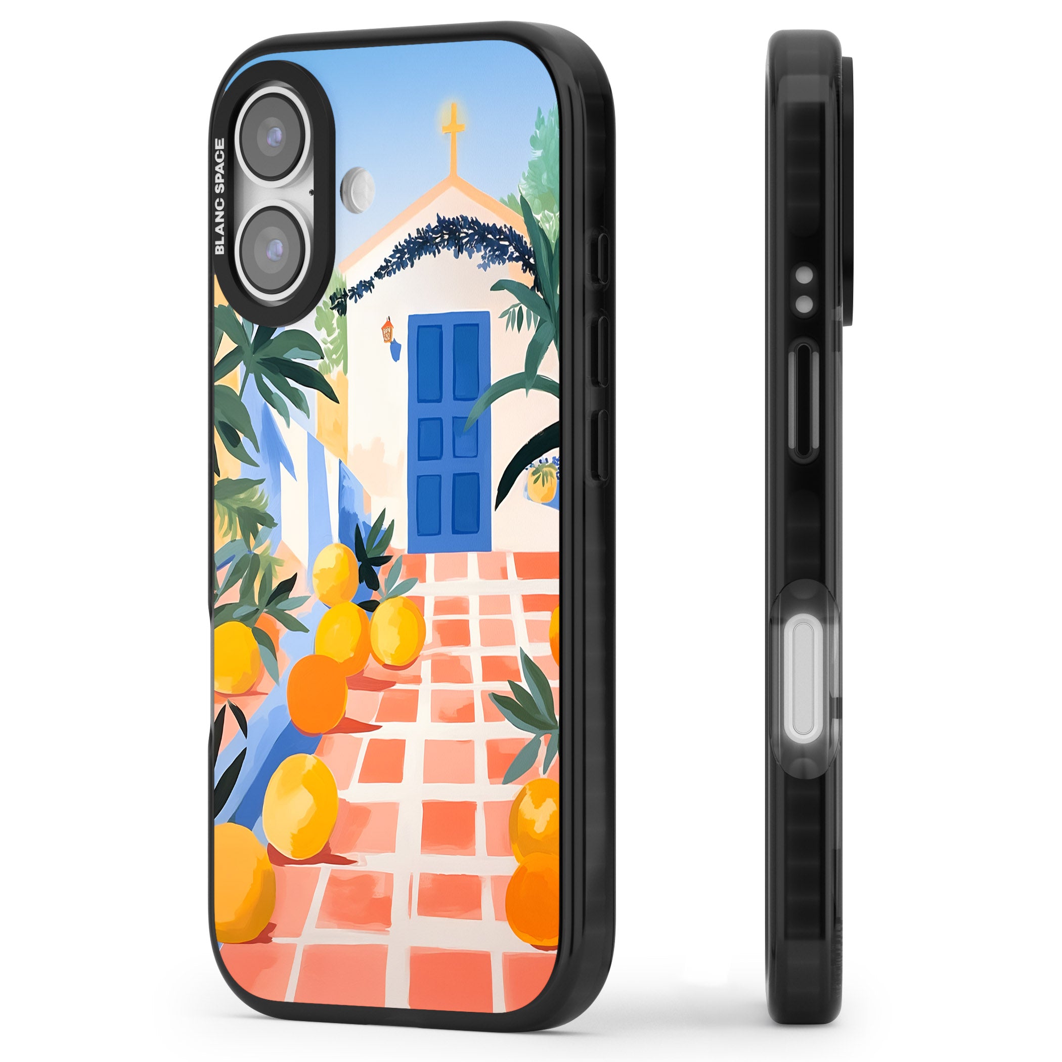 Greek Courtyard iPhone 17 Impact Black Phone Case Side Profile